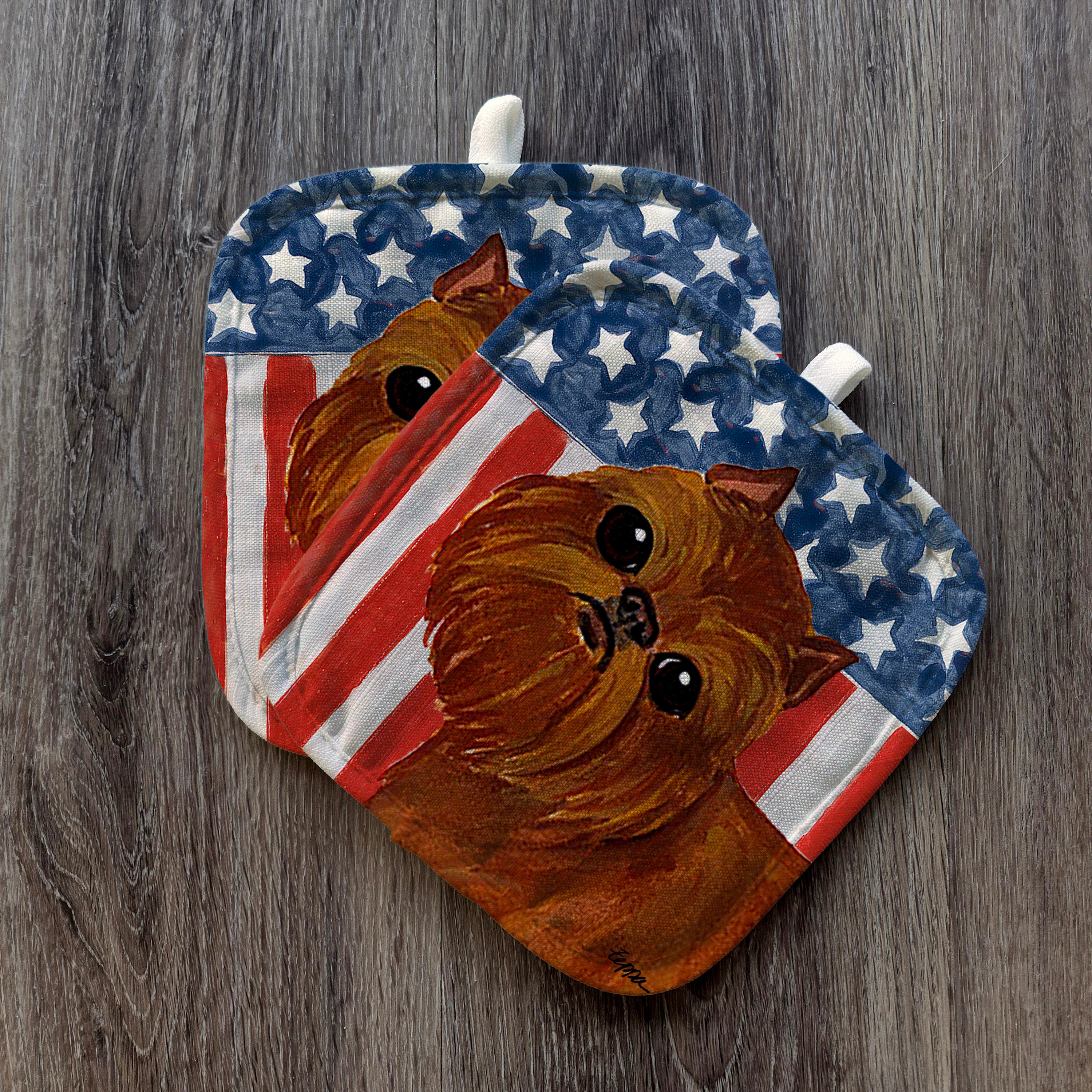 Brussels Griffon Americana Pot Holder Set