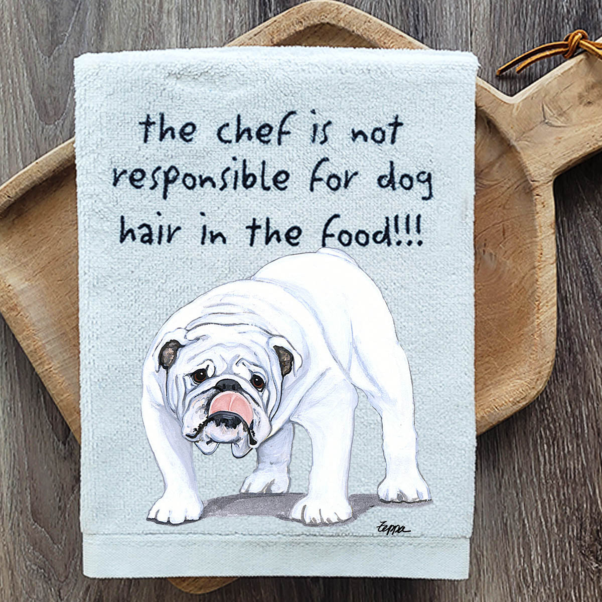 Pawsitively Adorable White Bulldog Kitchen Towel