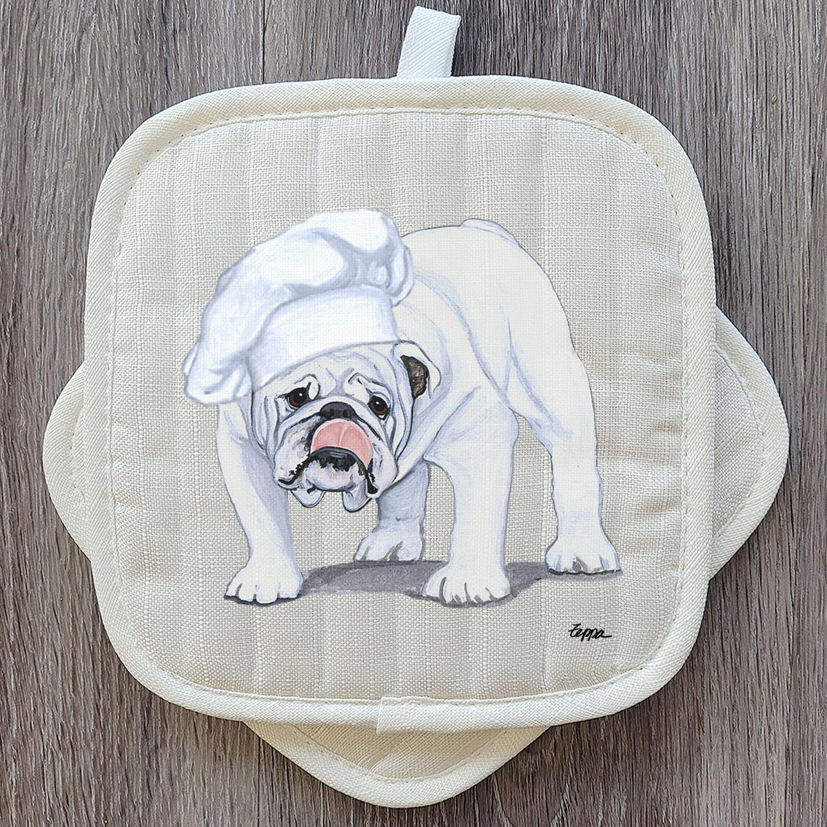 White Bulldog Pot Holder Sets