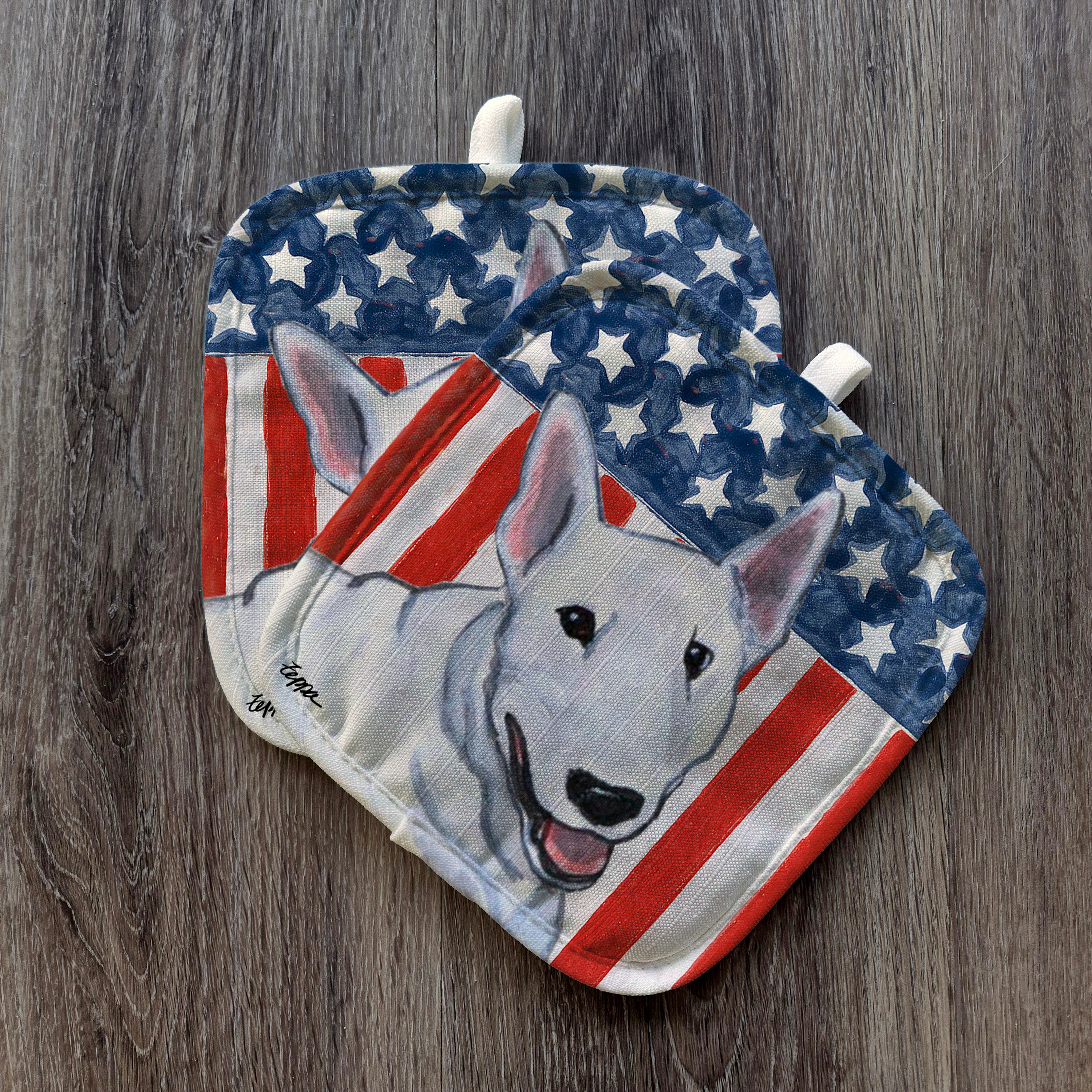 Bull Terrier Americana Pot Holder Set