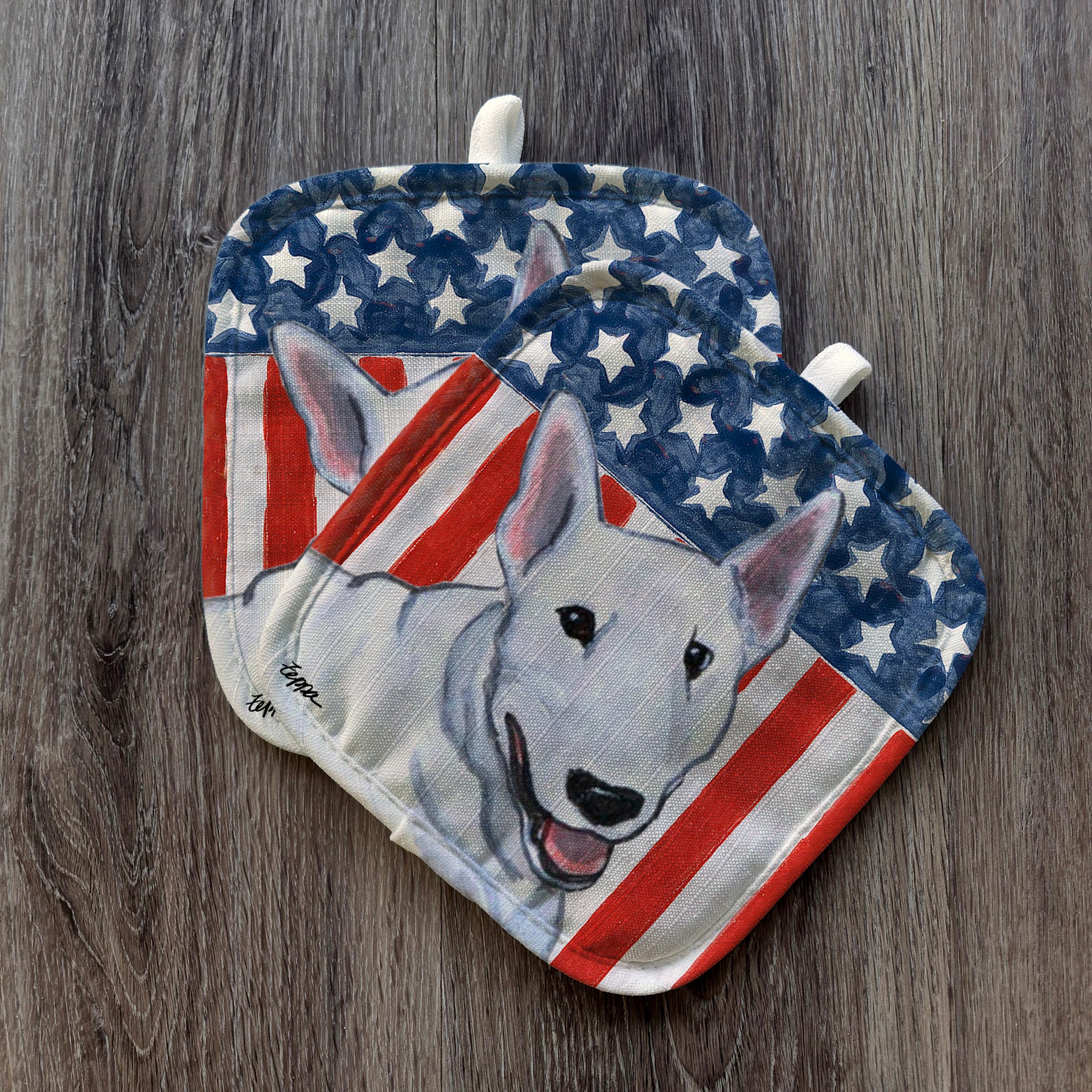 Bull Terrier Americana Pot Holder Set