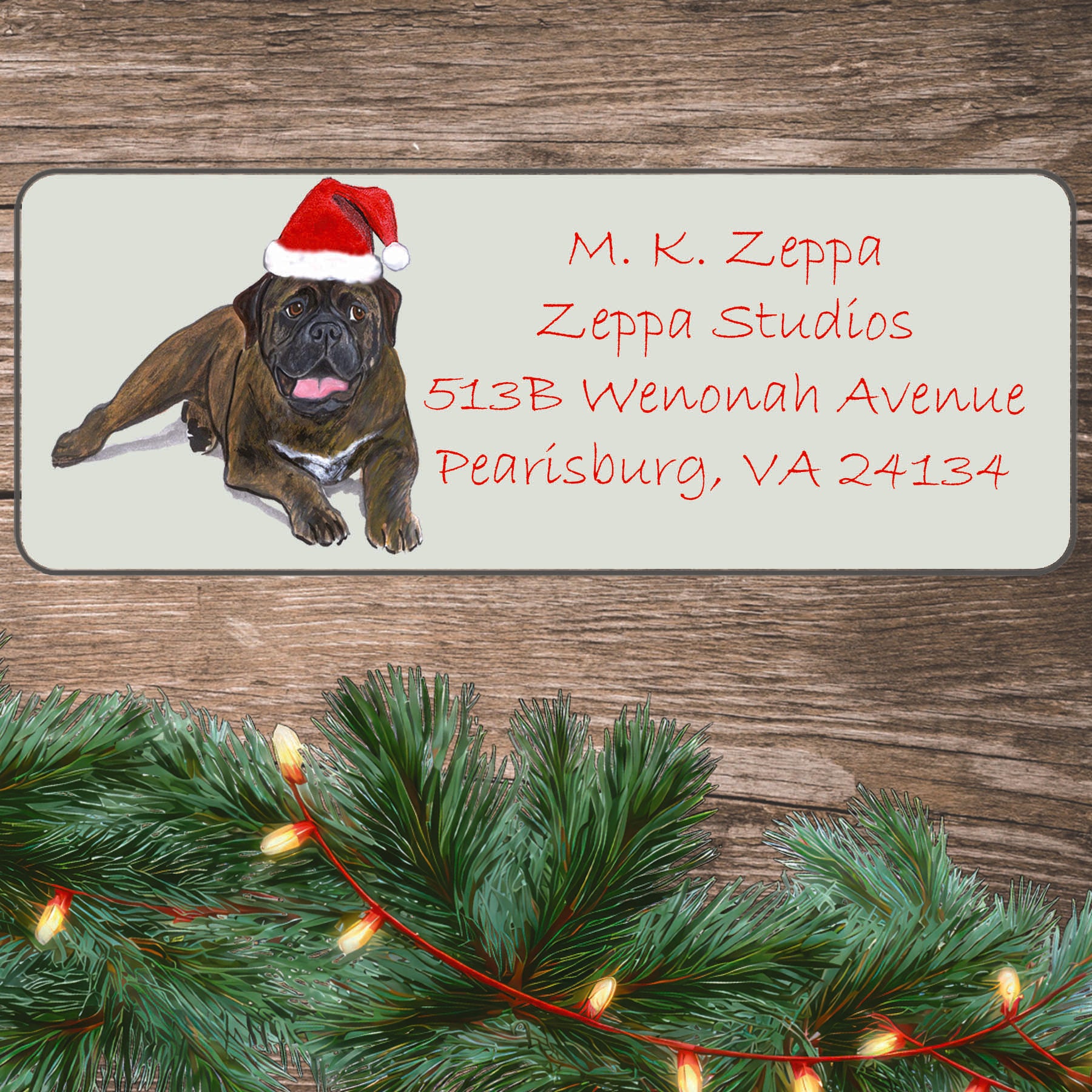 Bullmastiff Christmas Return Address Label