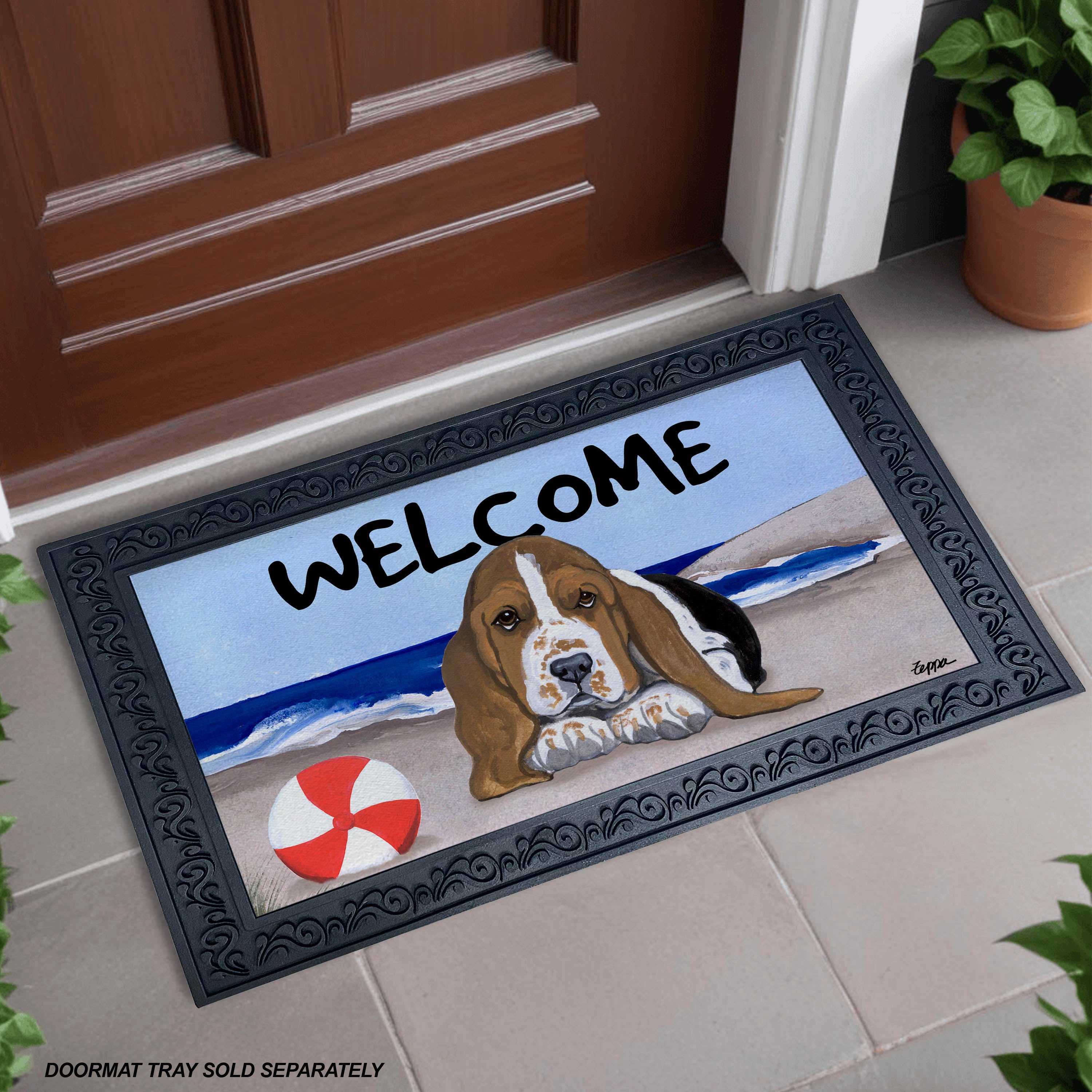 Basset Hound Scenic Welcome Mat