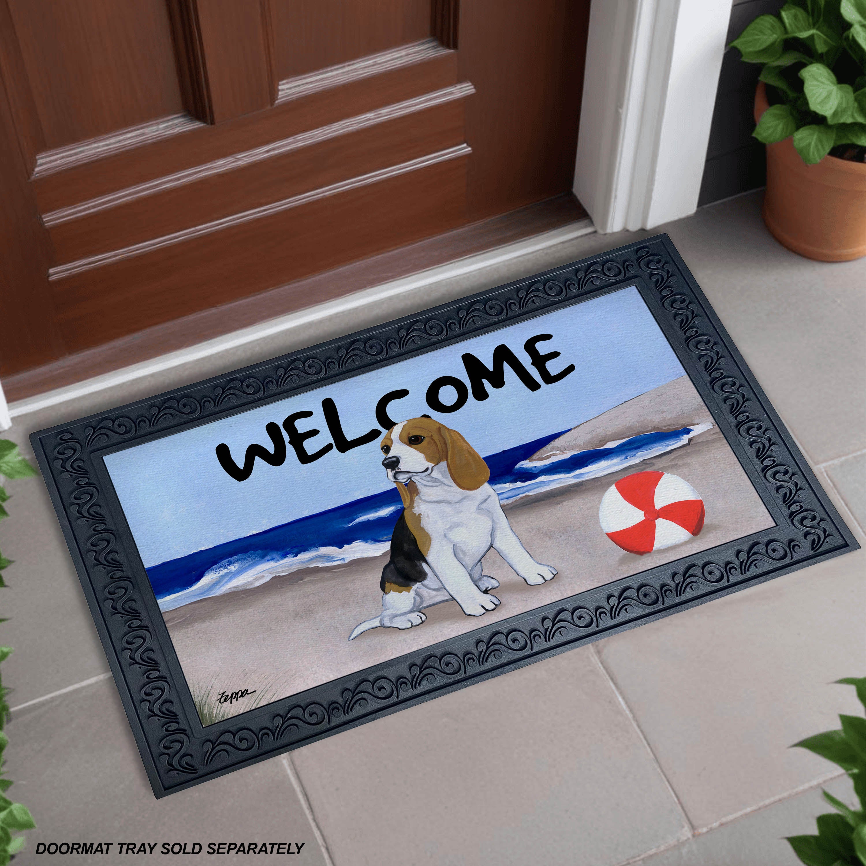 Beagle Puppy Beach Scene Welcome Mat