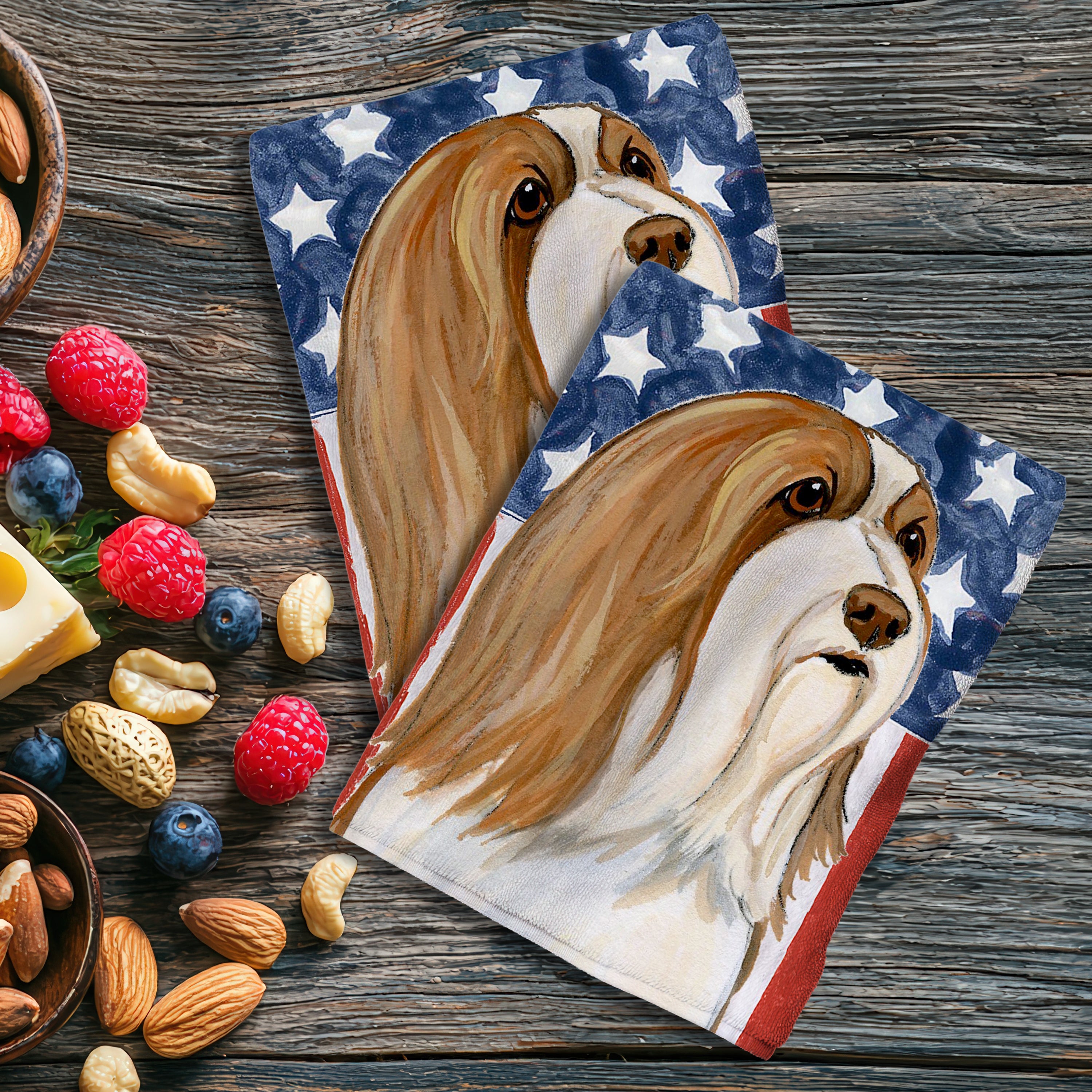 Brown and White Bearded Collie Americana Kitchen Towel Set