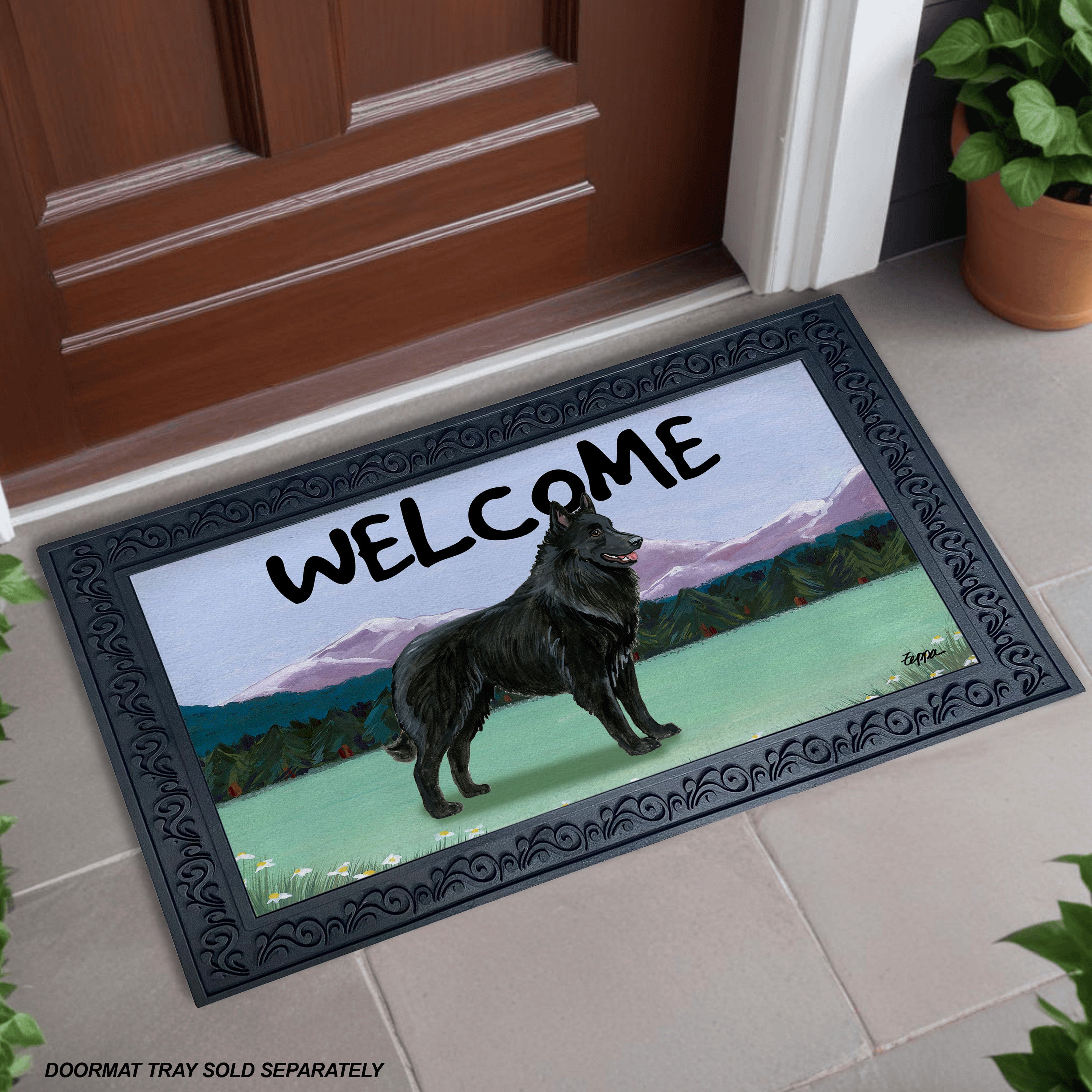 Belgian Shepherd Mountain Scene Welcome Mat