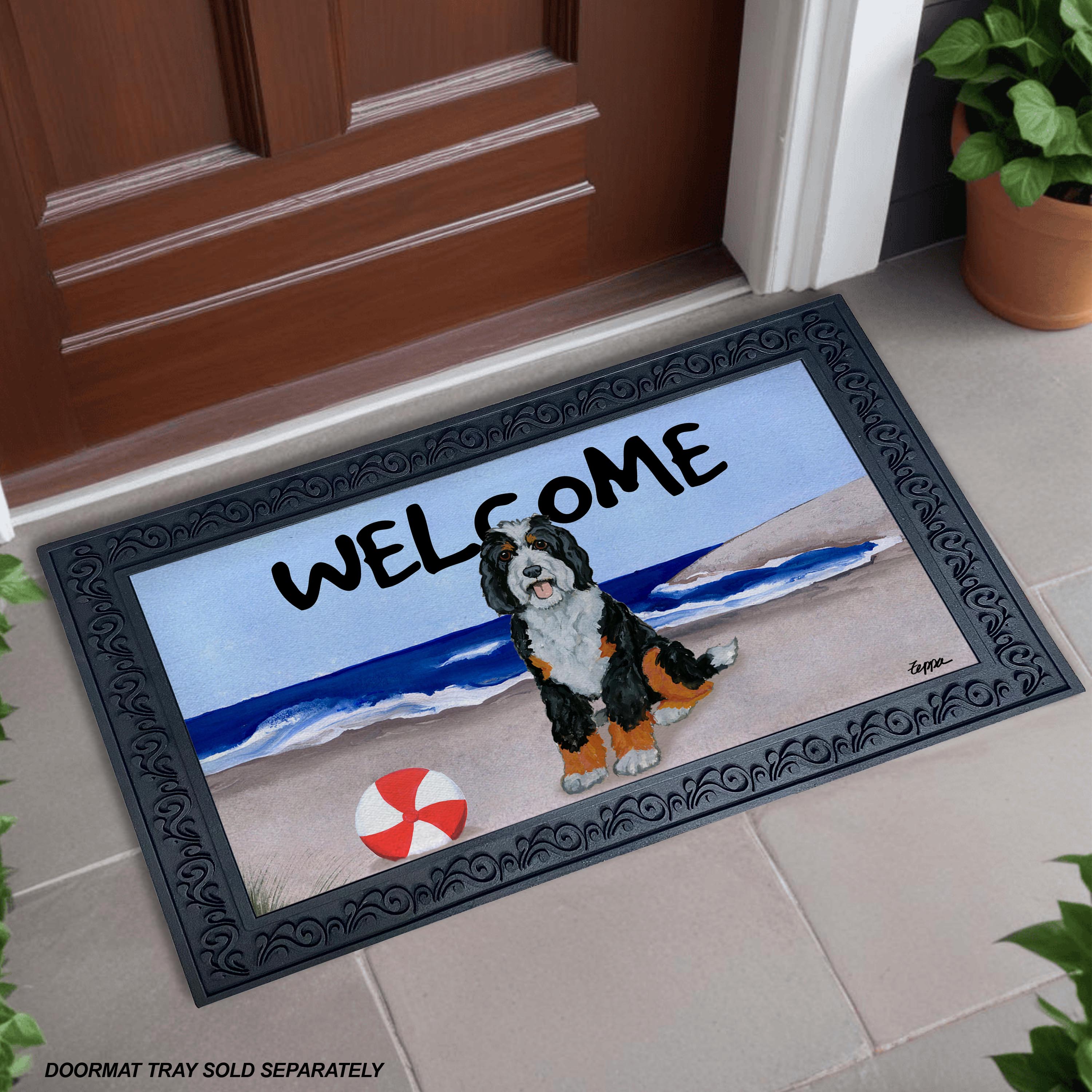 Bernedoodle Beach Scene Welcome Mat