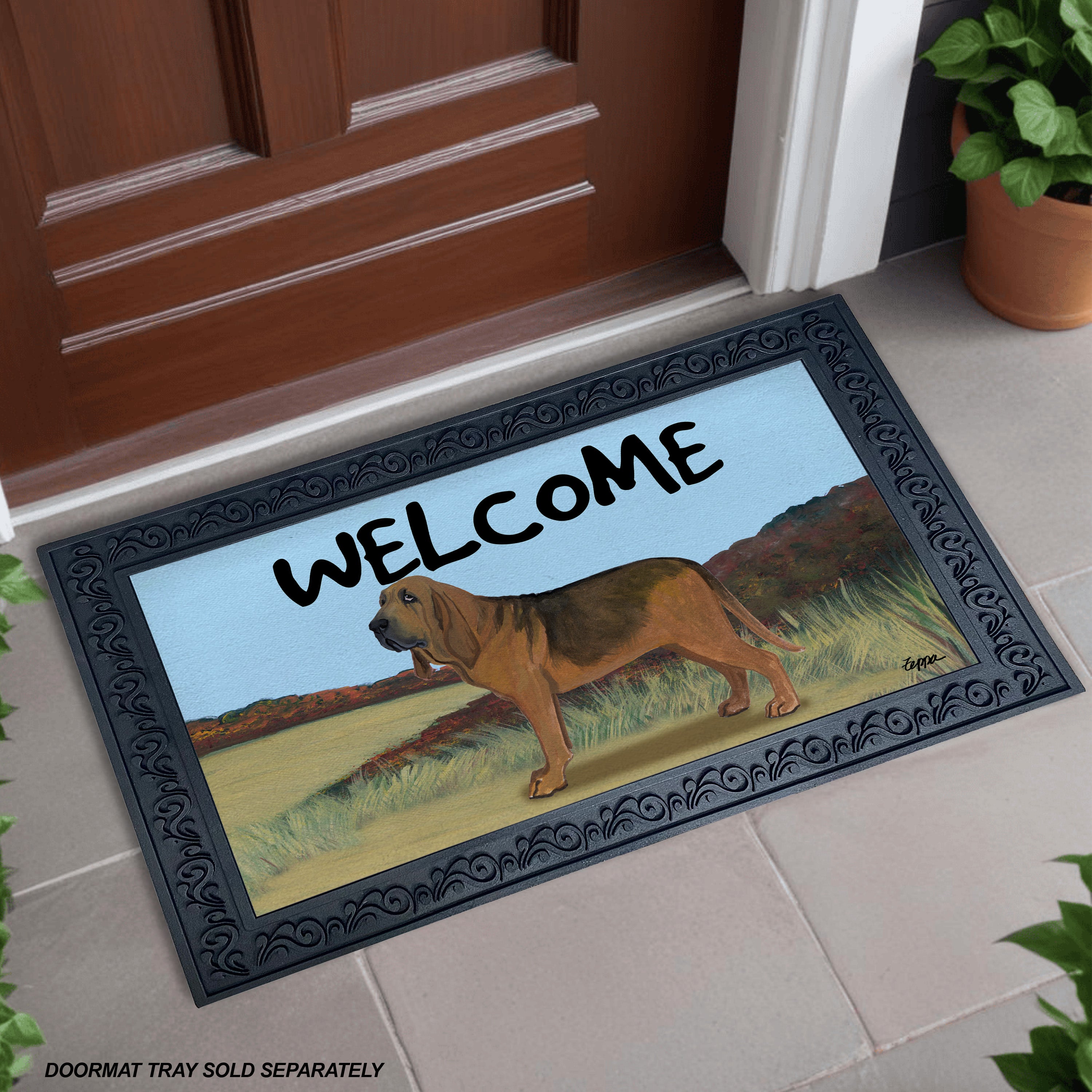 Bloodhound Field Scene Welcome Mat