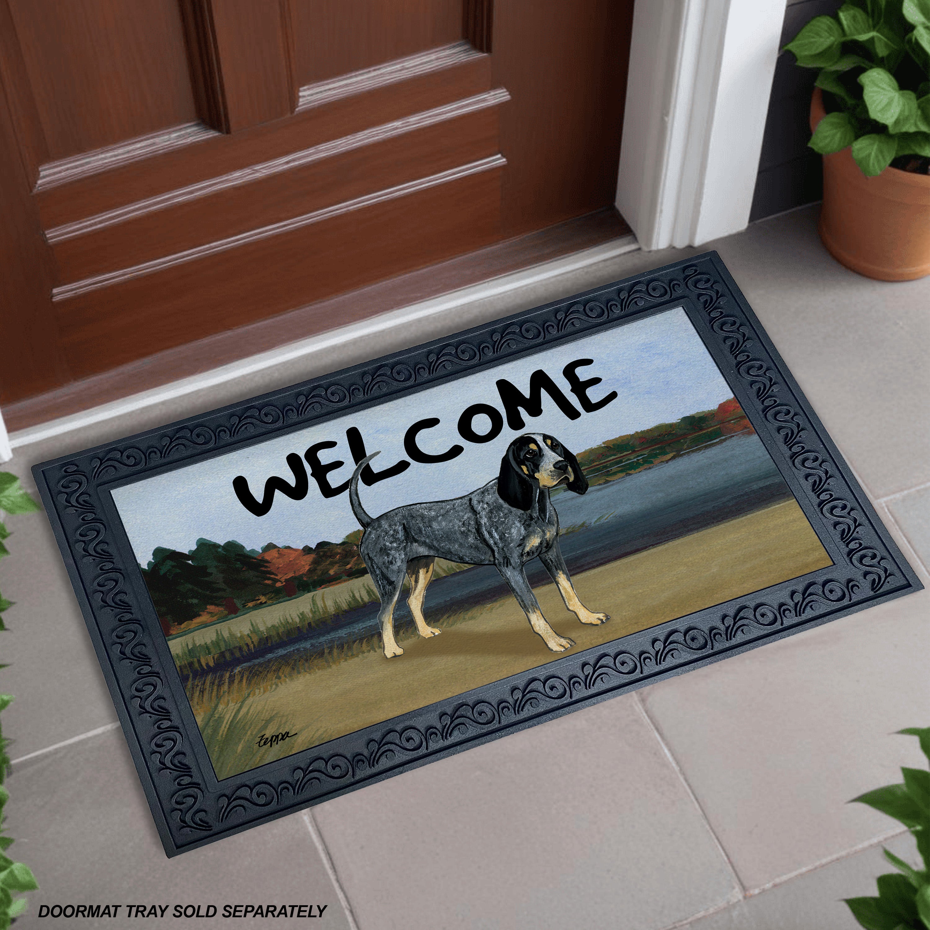 Bluetick Coonhound Lake Scene Welcome Mat