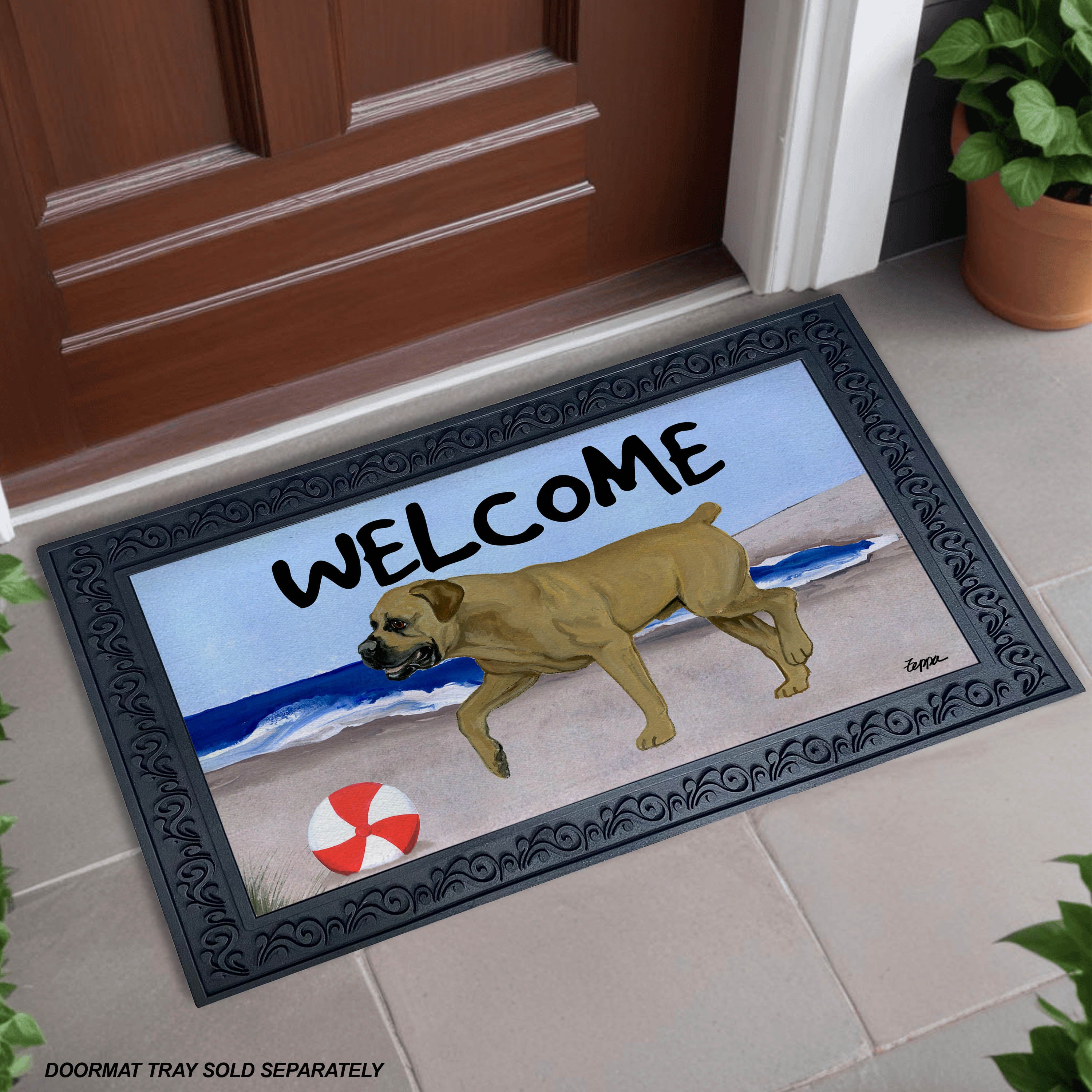 Boerboel Beach Scene Welcome Mat