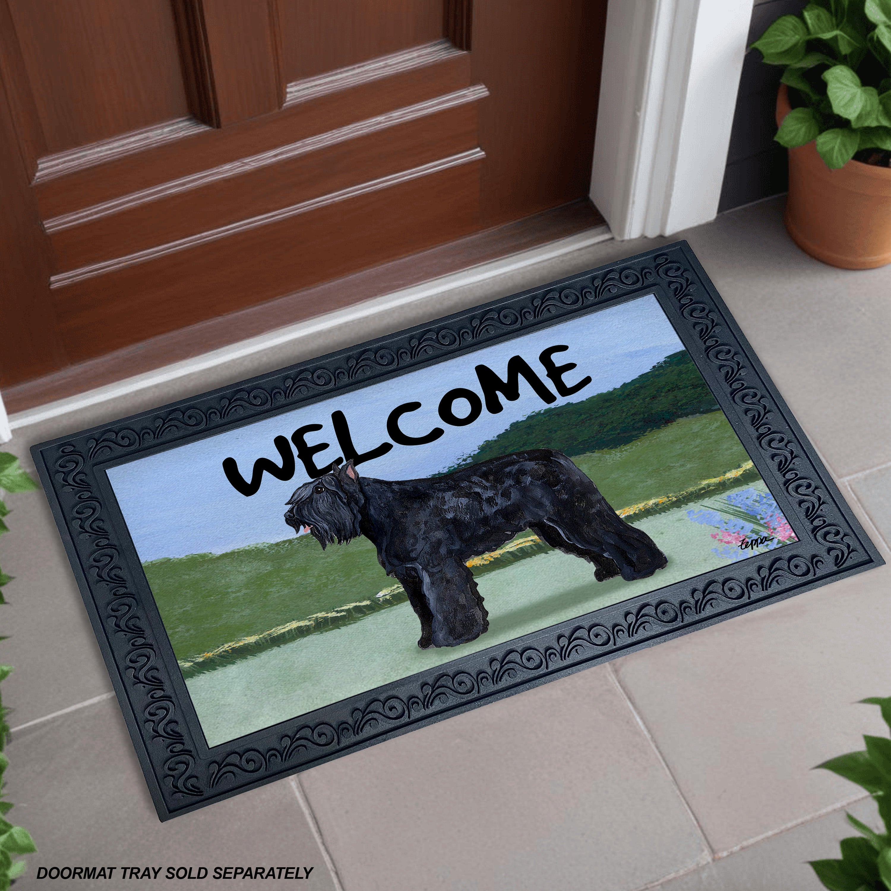 Bouvier Yard Scene Welcome Mat