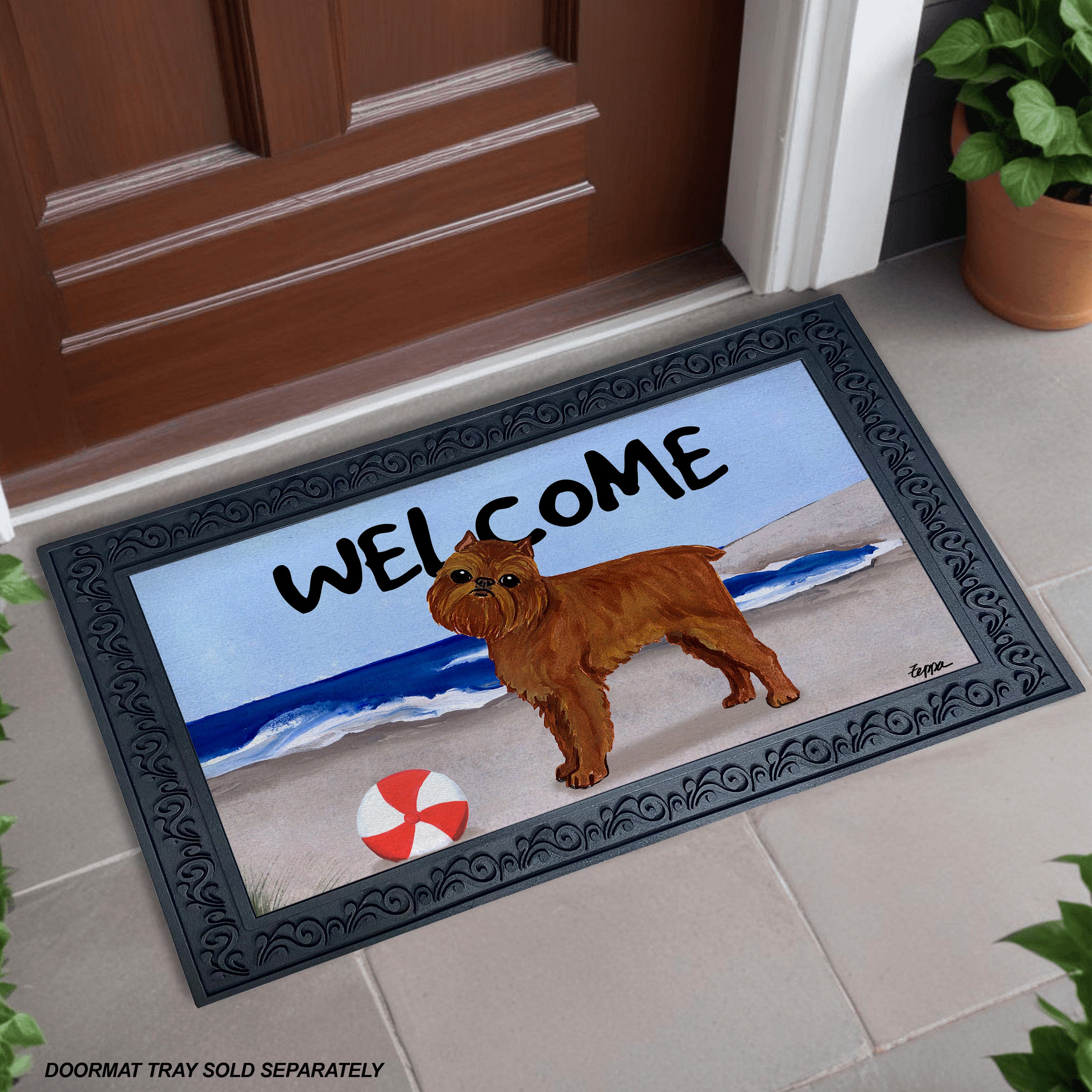 Brussels Griffon Beach Scene Welcome Mat