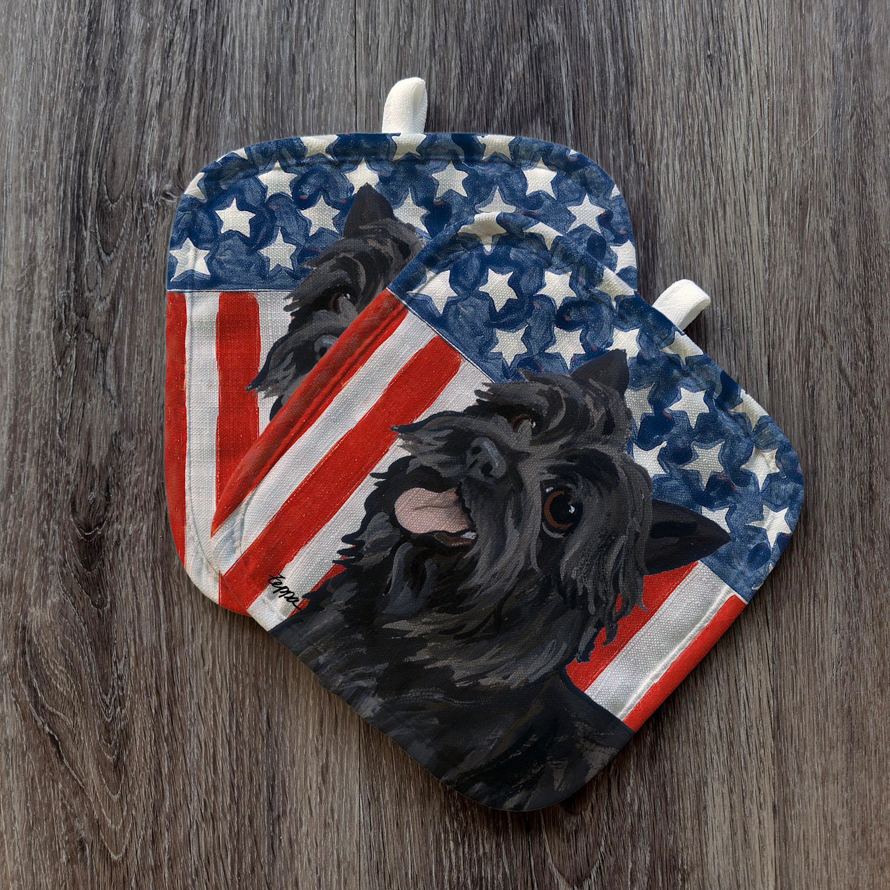 Black Cairn Terrier Americana Pot Holder Set