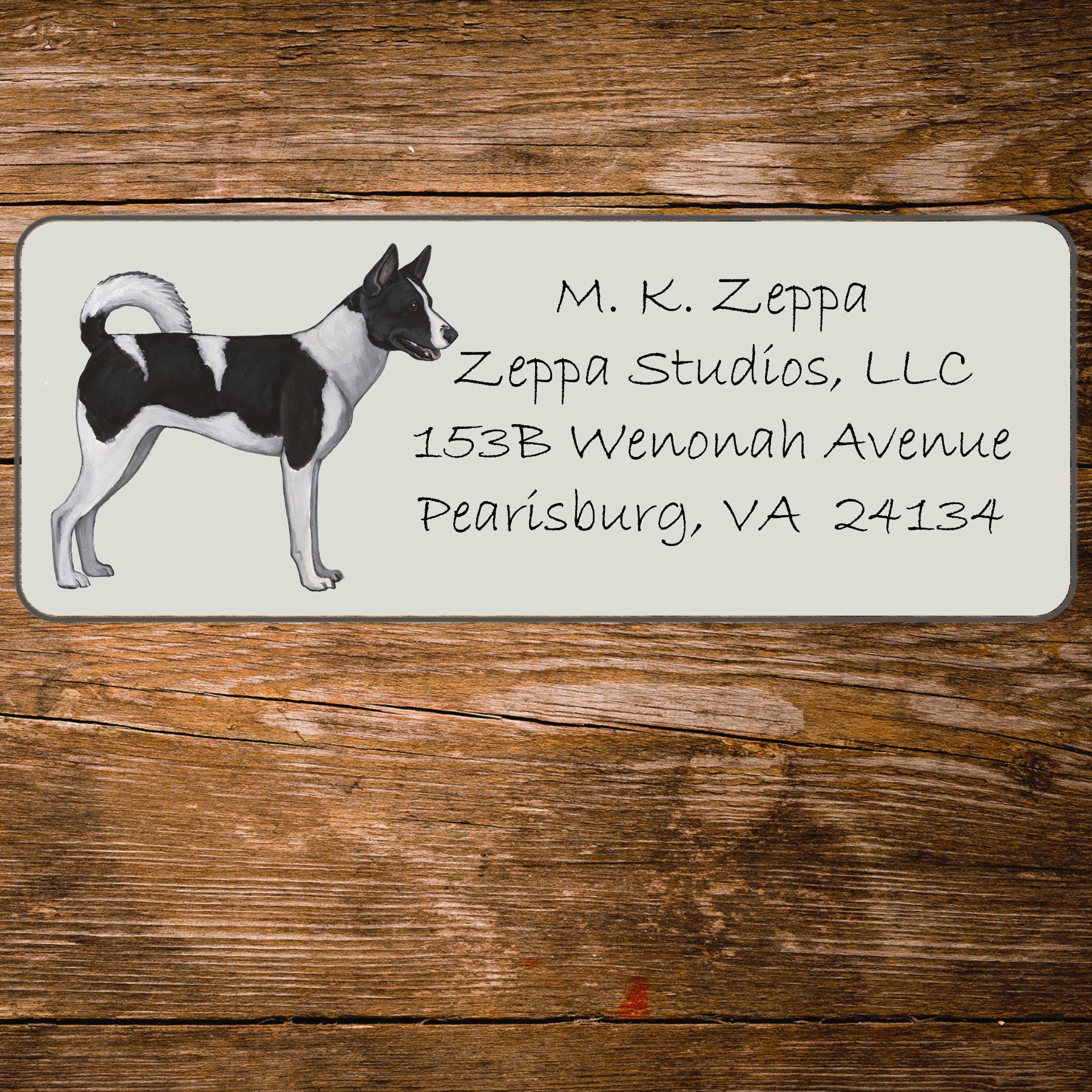 Return address label with an illustration of a Canaan Dog