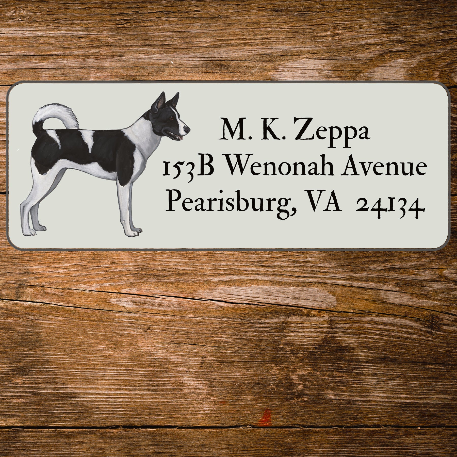 Return address label with an illustration of a Canaan Dog