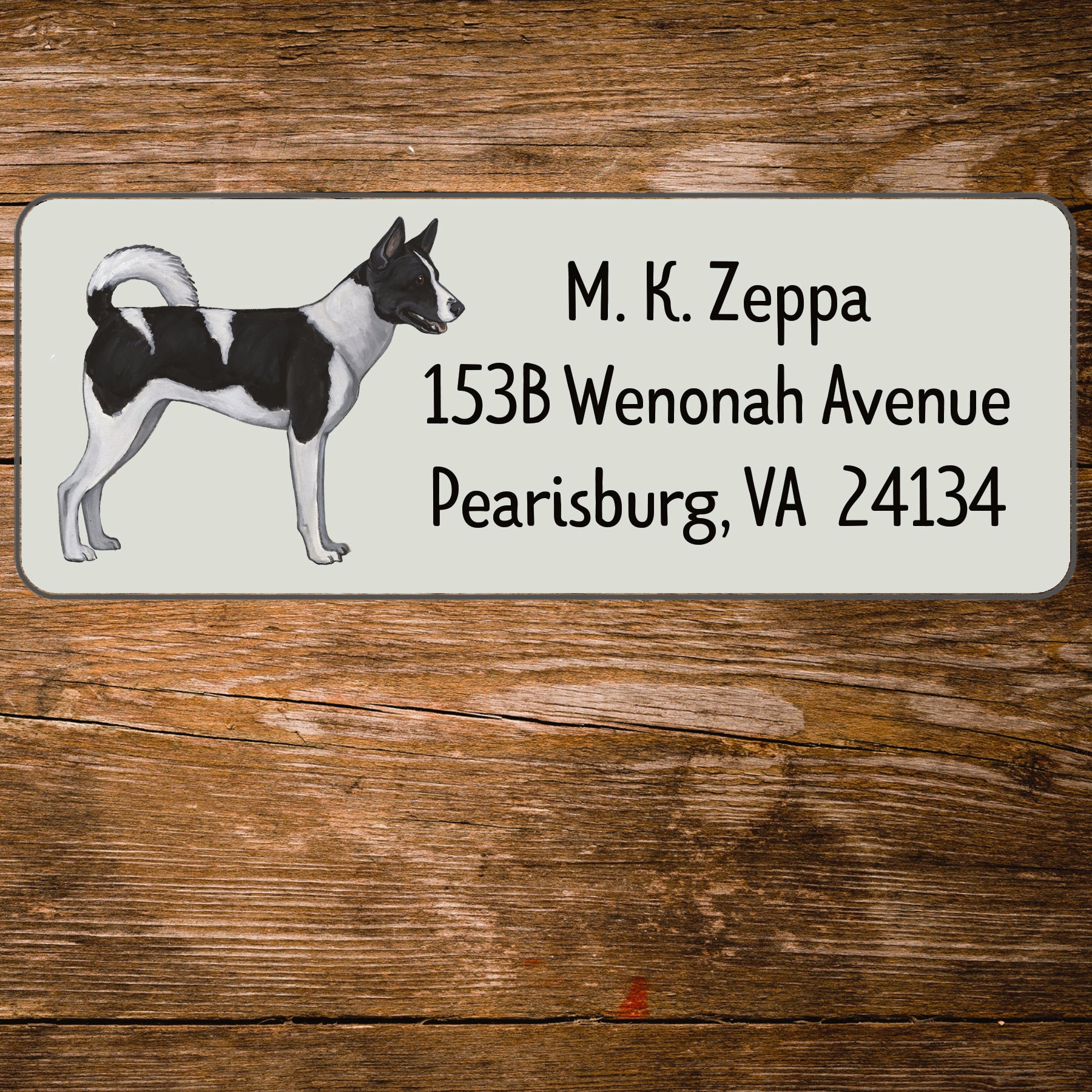 Return address label with an illustration of a Canaan Dog