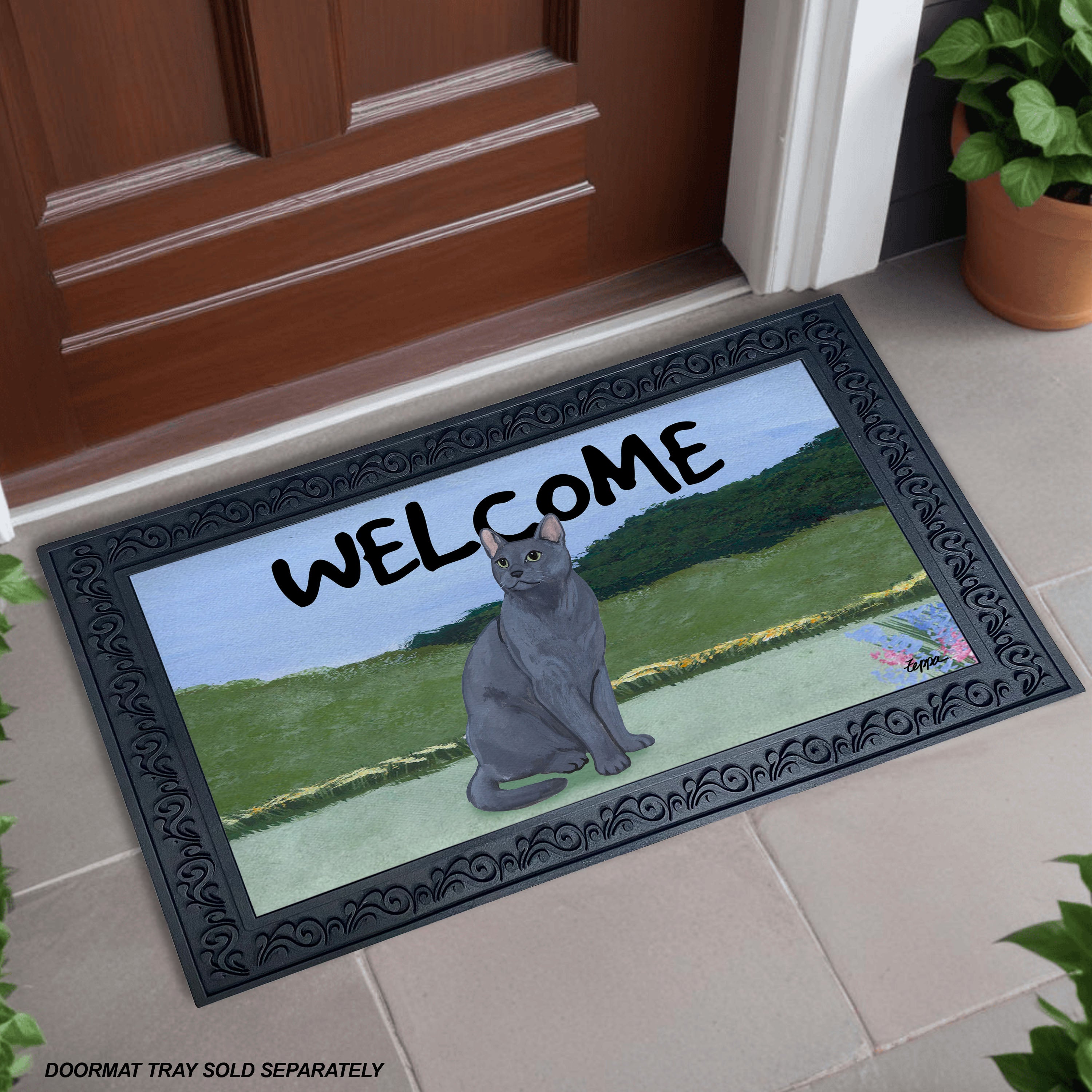 Russian Blue Cat Welcome Mat