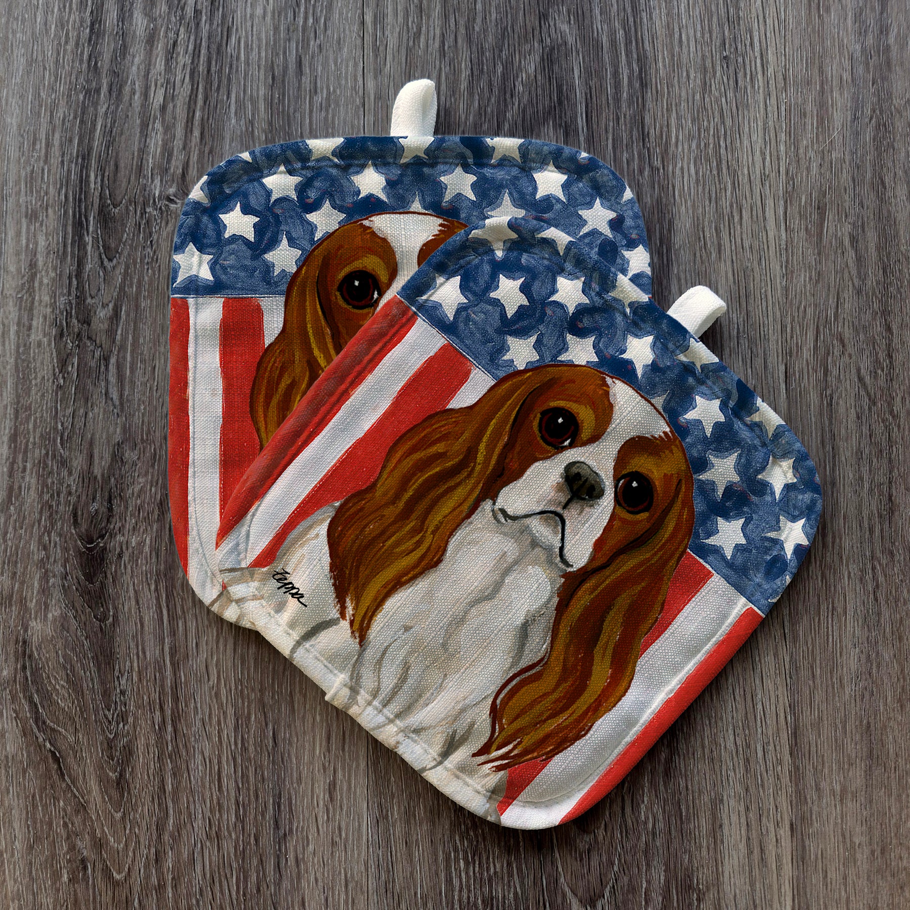 Blenheim Cavalier King Charles Spaniel Americana Pot Holder Set