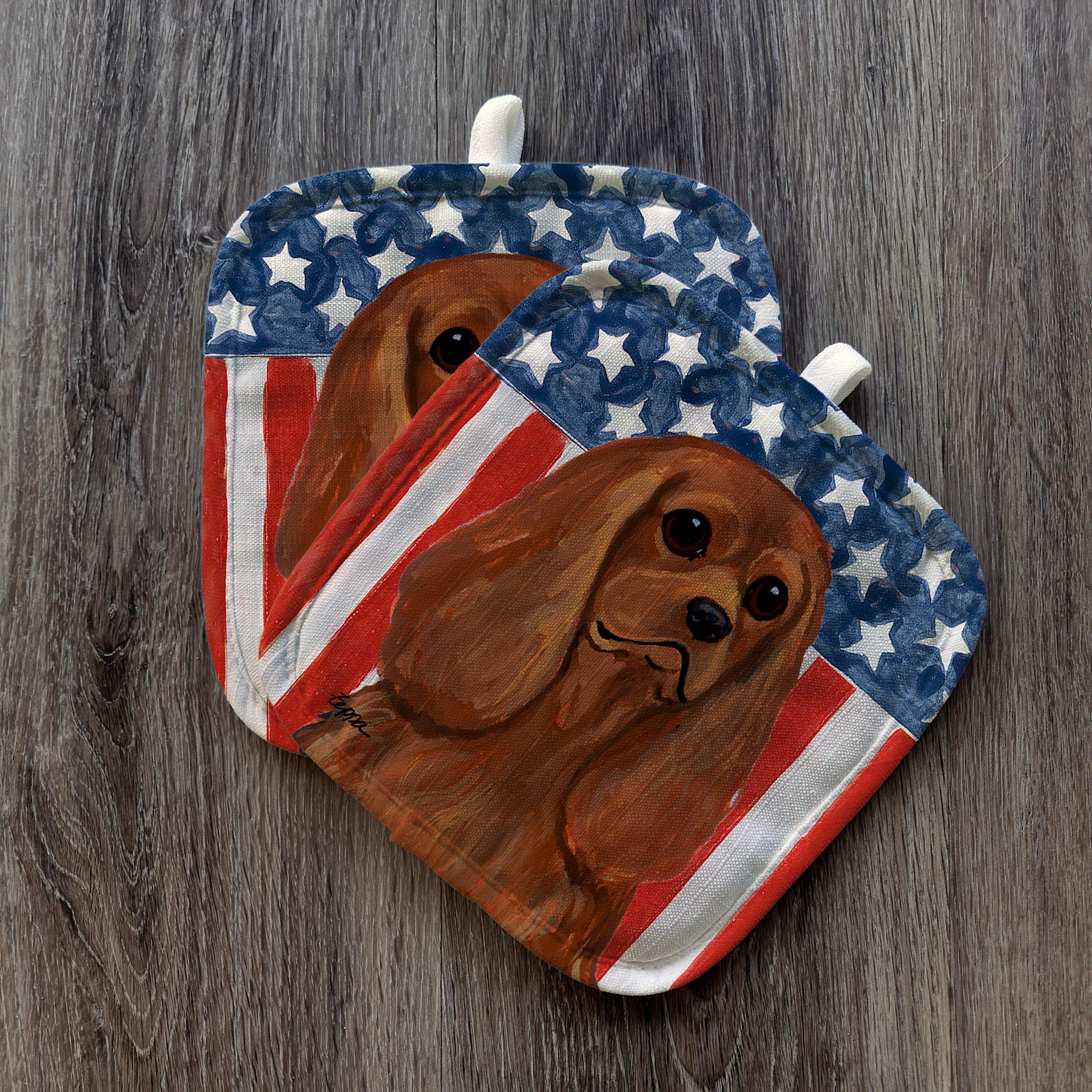 Ruby Cavalier King Charles Spaniel Americana Pot Holder Set