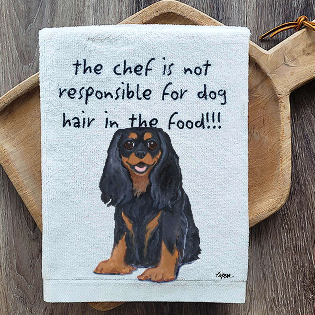 Pawsitively Adorable Black and Tan Cavalier King Charles Spaniel Kitchen Towel