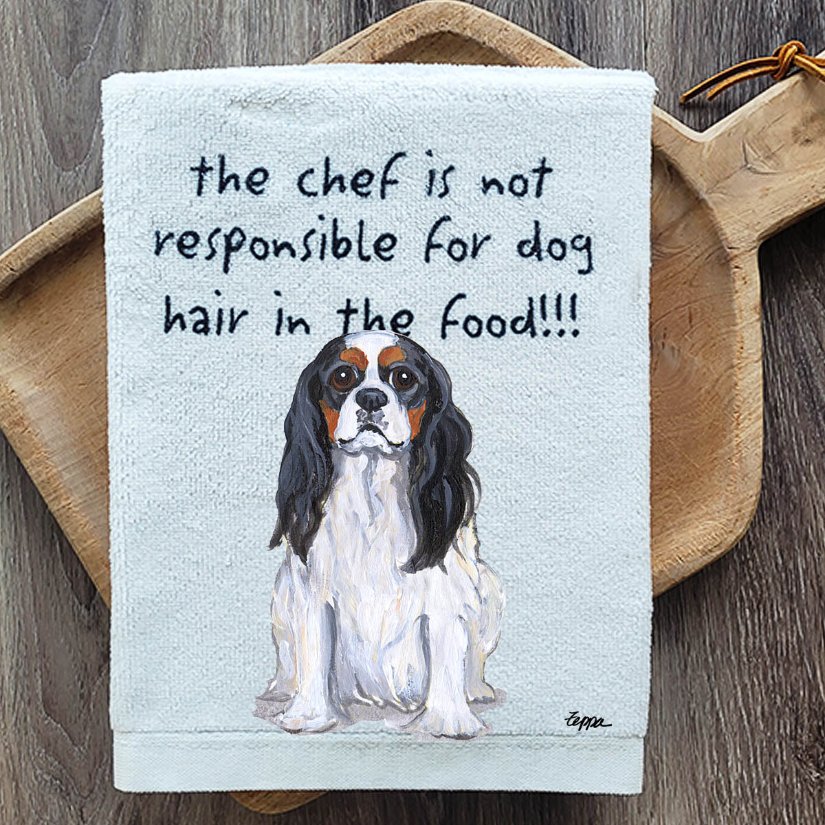 Pawsitively Adorable Tri Cavalier King Charles Spaniel Kitchen Towel