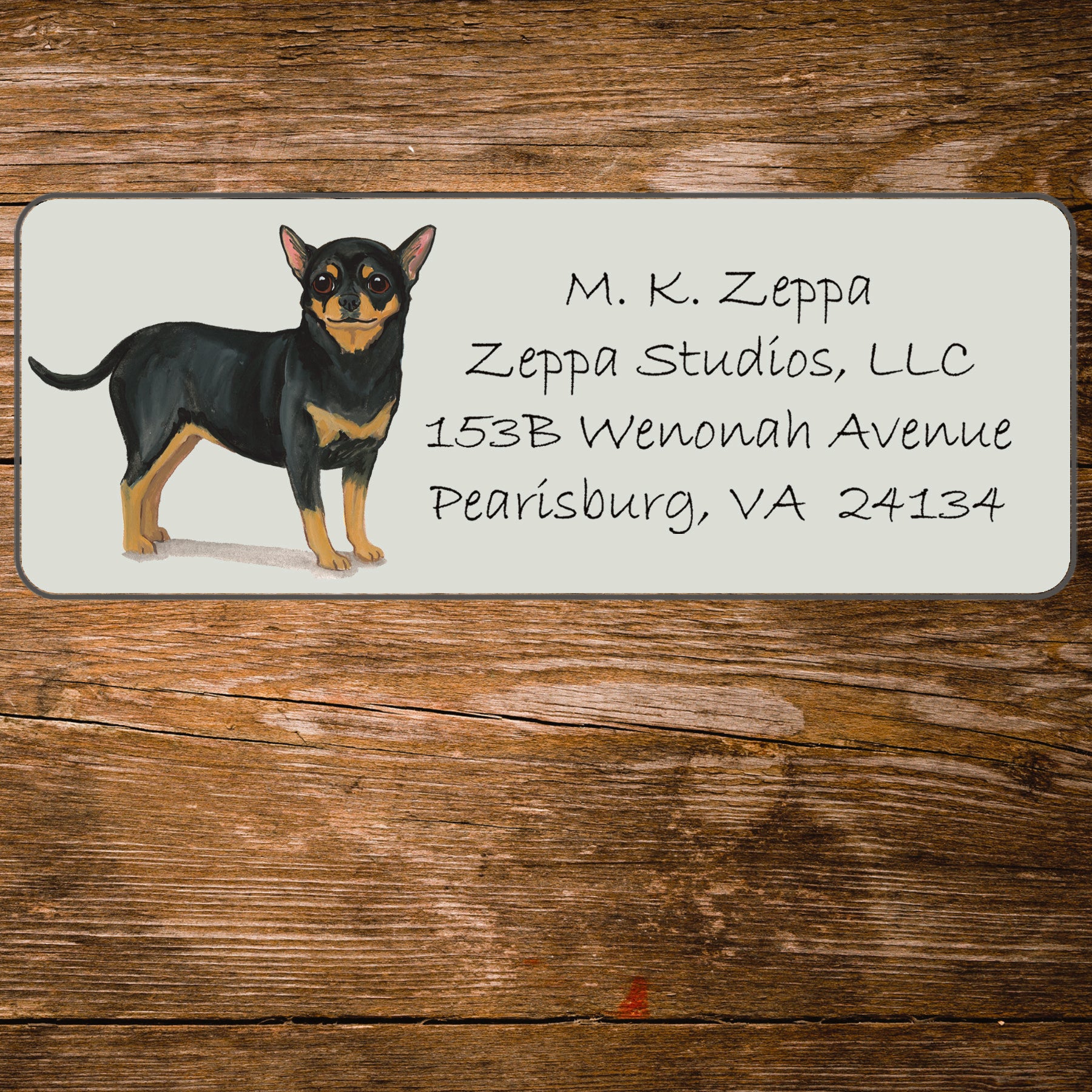 Return address label with a Chihuahua illustration 
