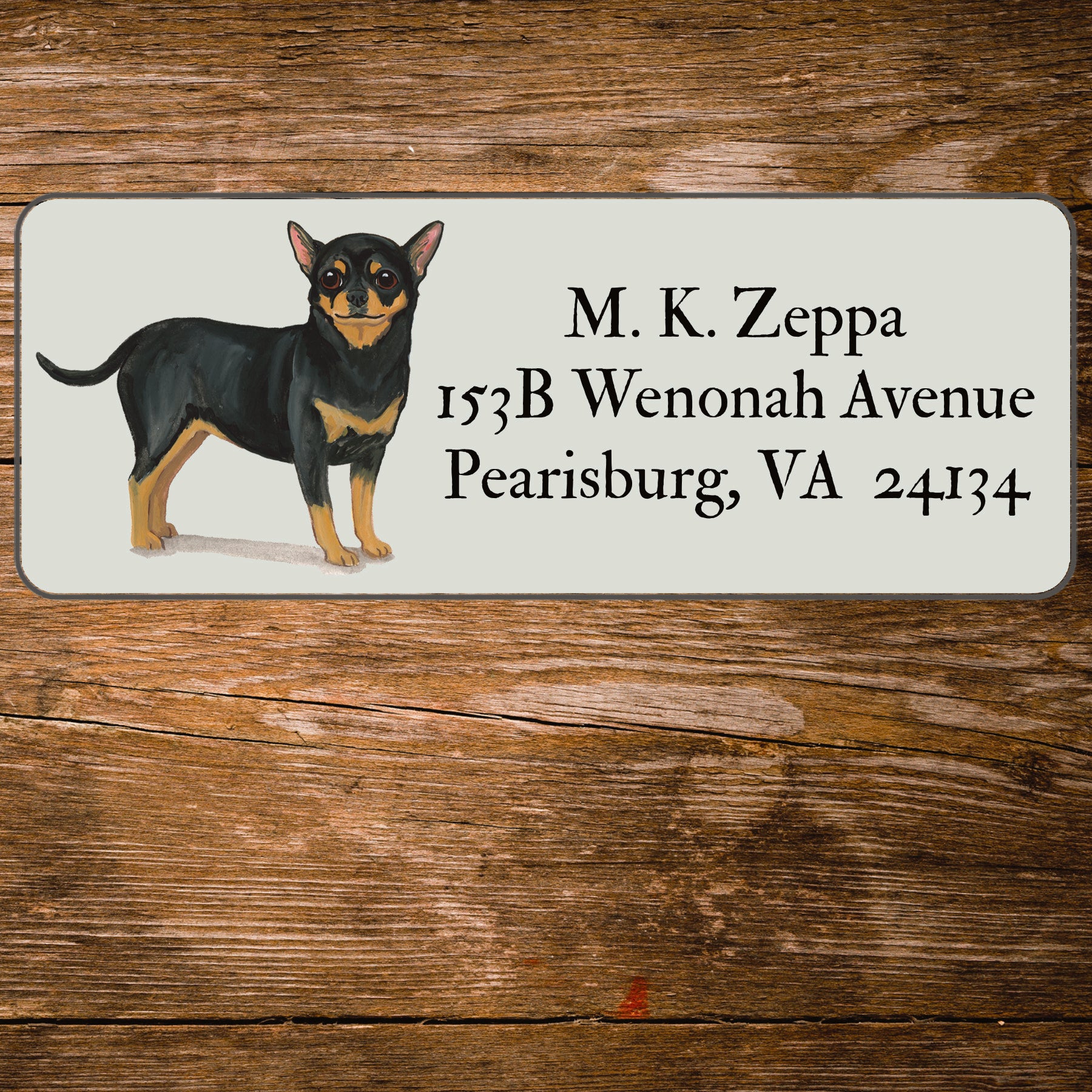 Return address label with a Chihuahua illustration 