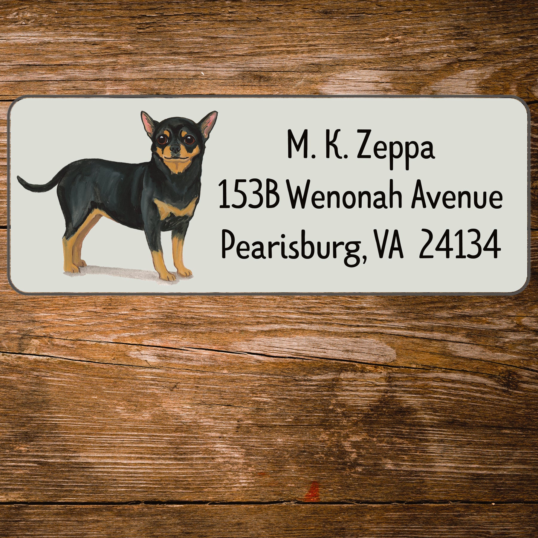Return address label with a Chihuahua illustration 