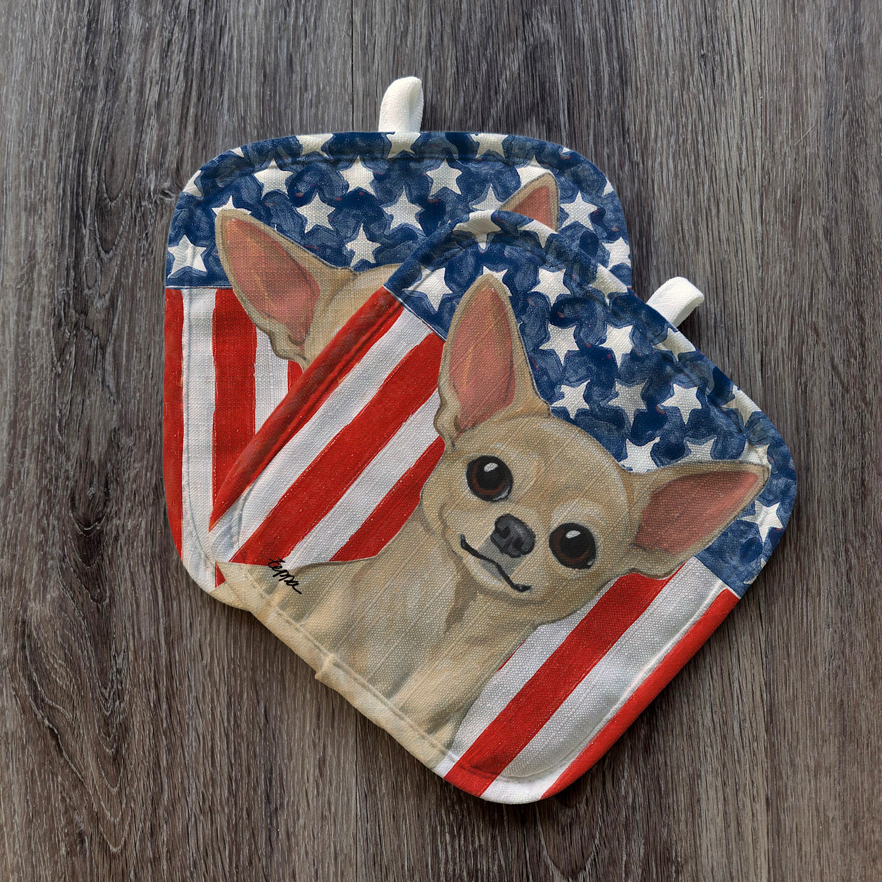 Blonde Chihuahua Americana Pot Holder Set