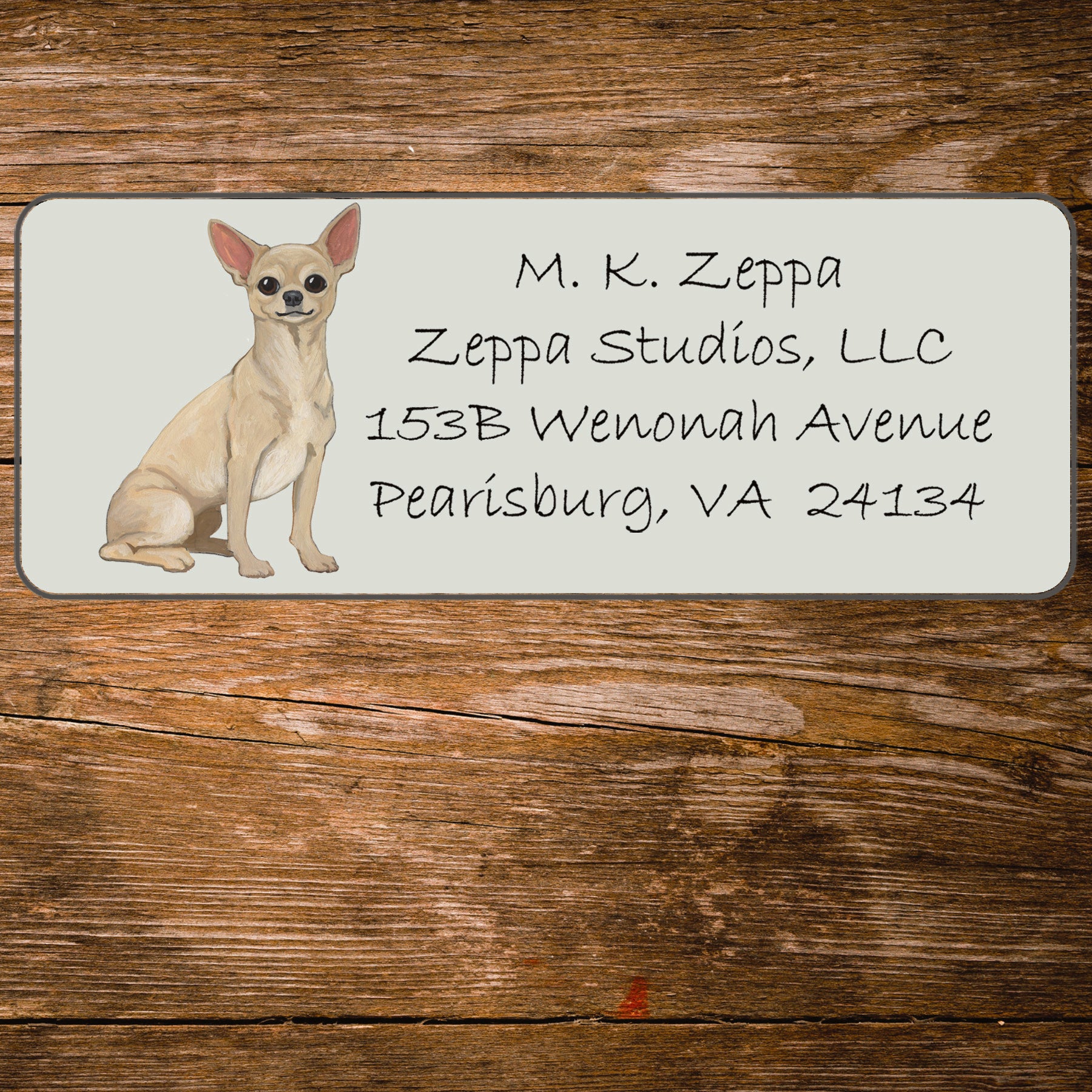 Return address label with a Chihuahua illustration 