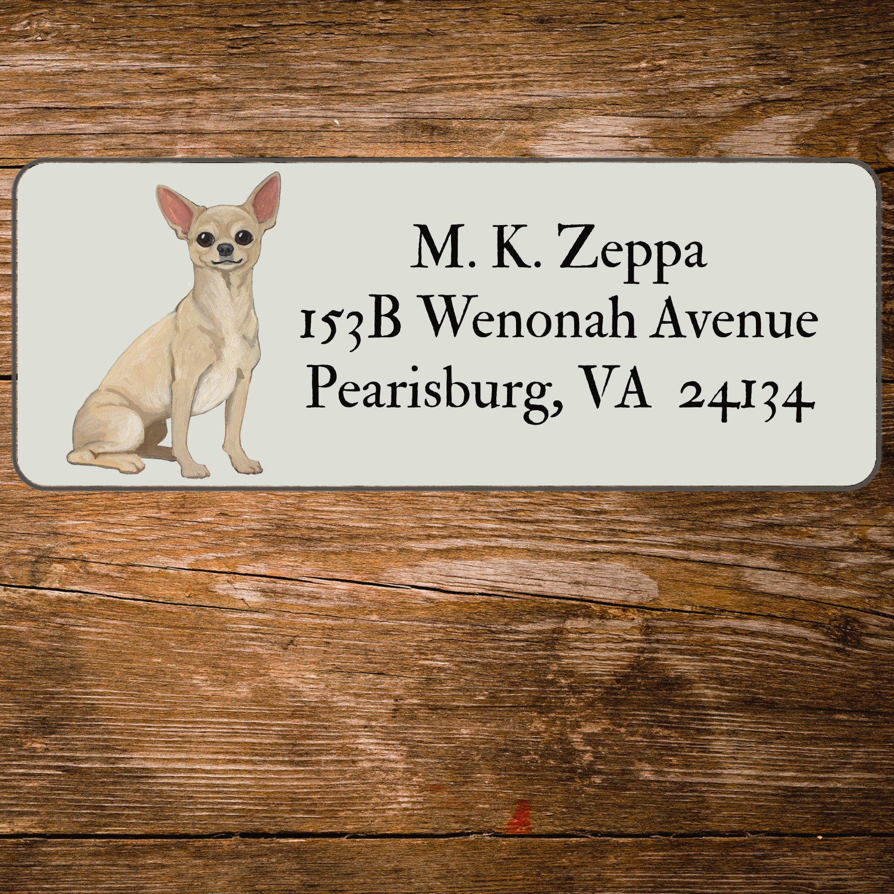 Return address label with a Chihuahua illustration 