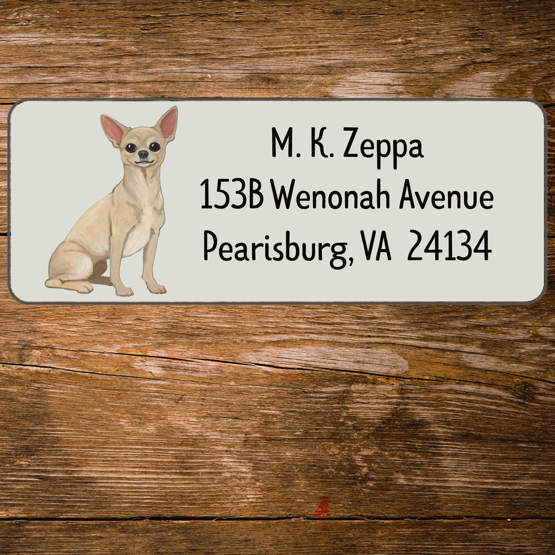 Return address label with a Chihuahua illustration 
