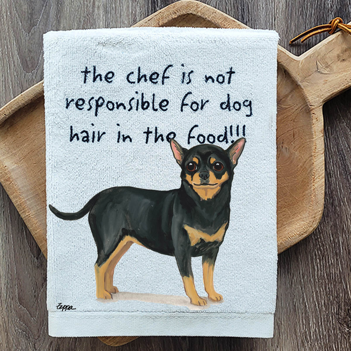 Pawsitively Adorable Black and Tan Chihuahua Kitchen Towel