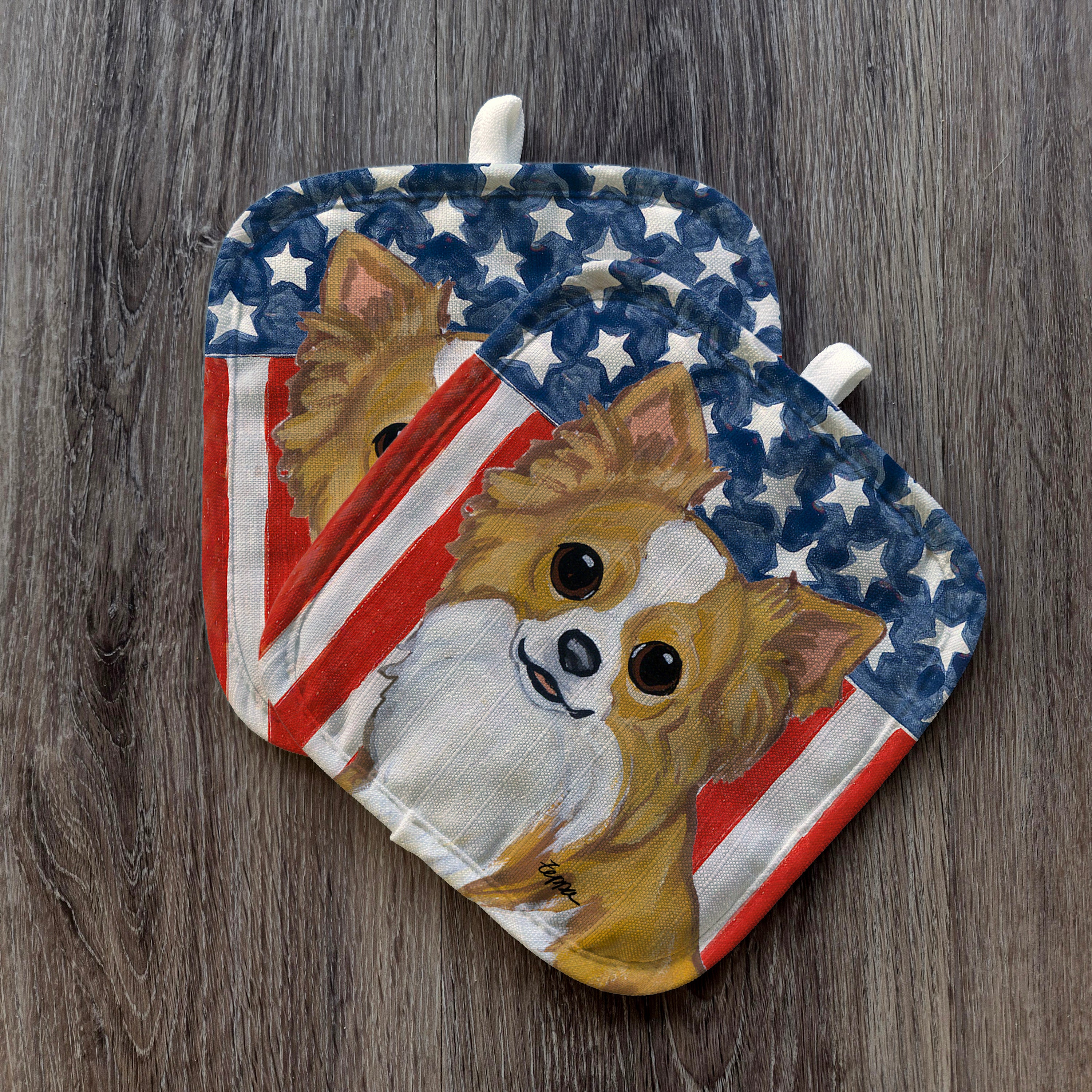 Longhaired Chihuahua Americana Pot Holder Set