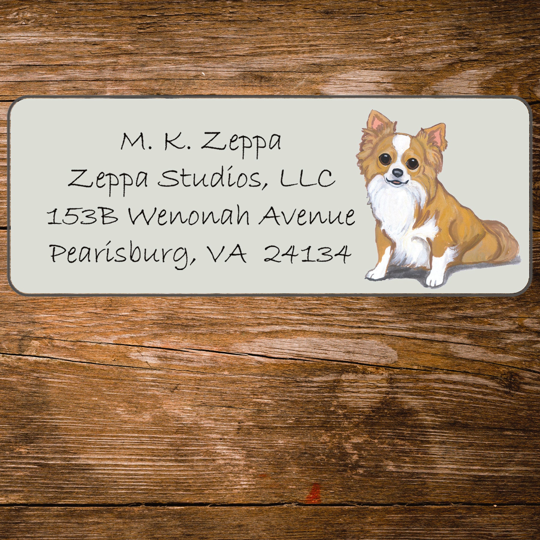 Return address label with a Chihuahua illustration