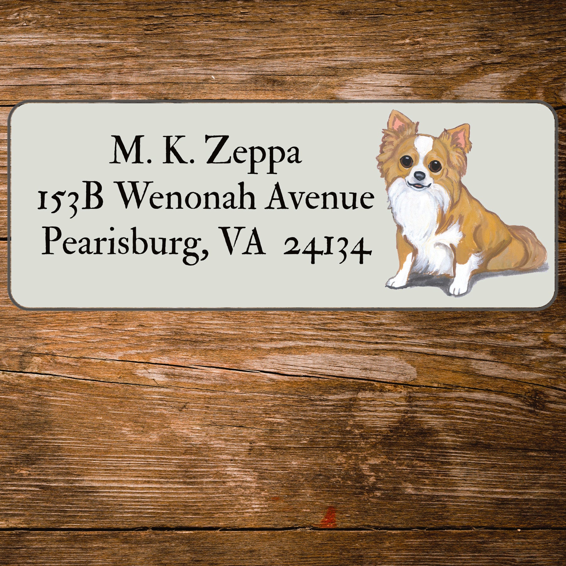 Return address label with a Chihuahua illustration 