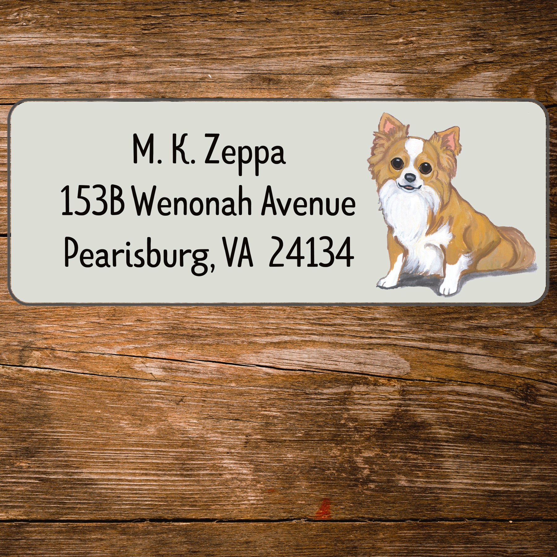 Return address label with a Chihuahua illustration