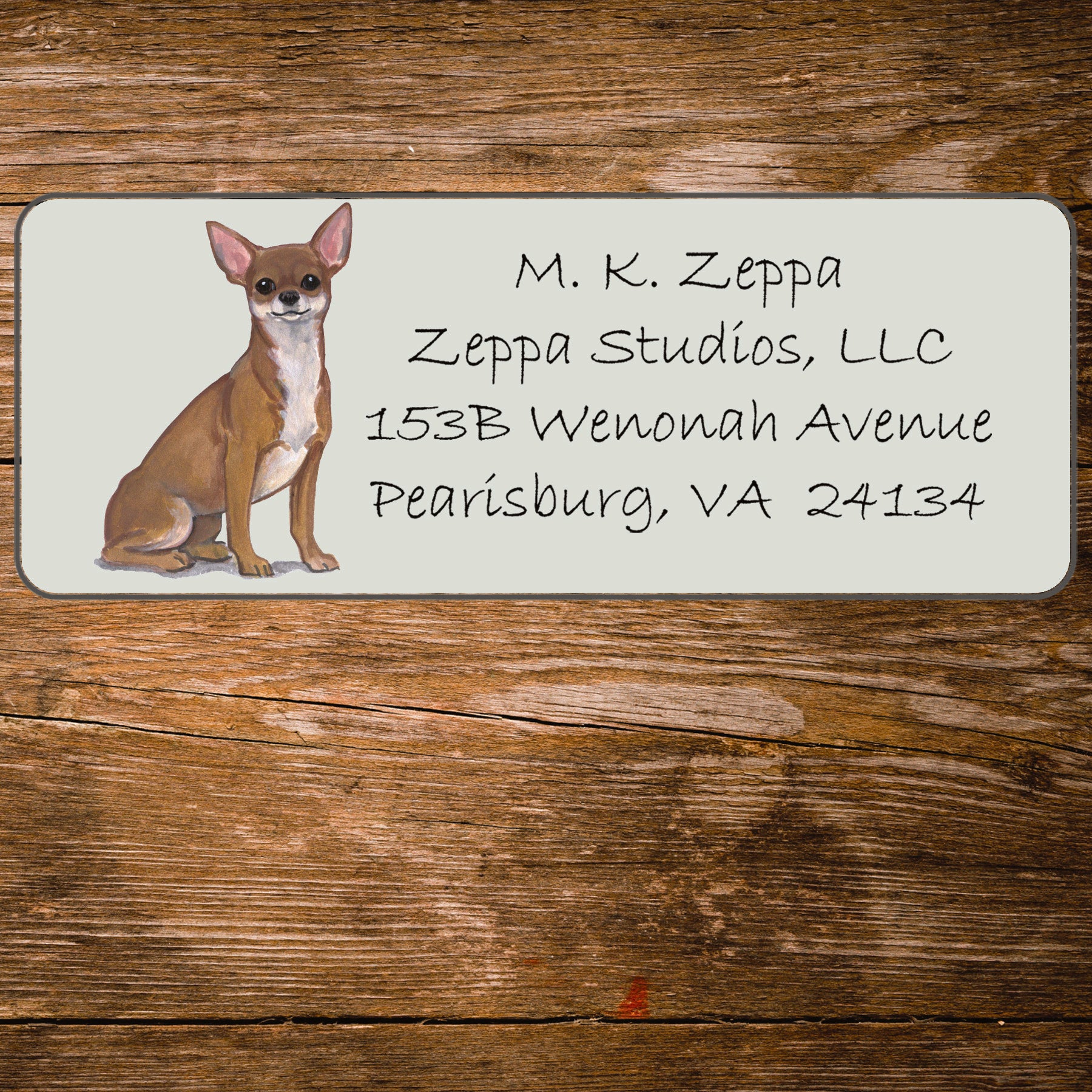 Return address label with a Chihuahua illustration 