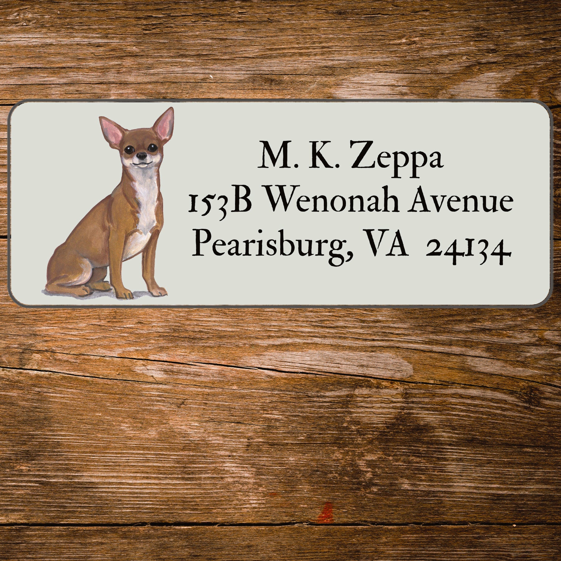 Return address label with a Chihuahua illustration 