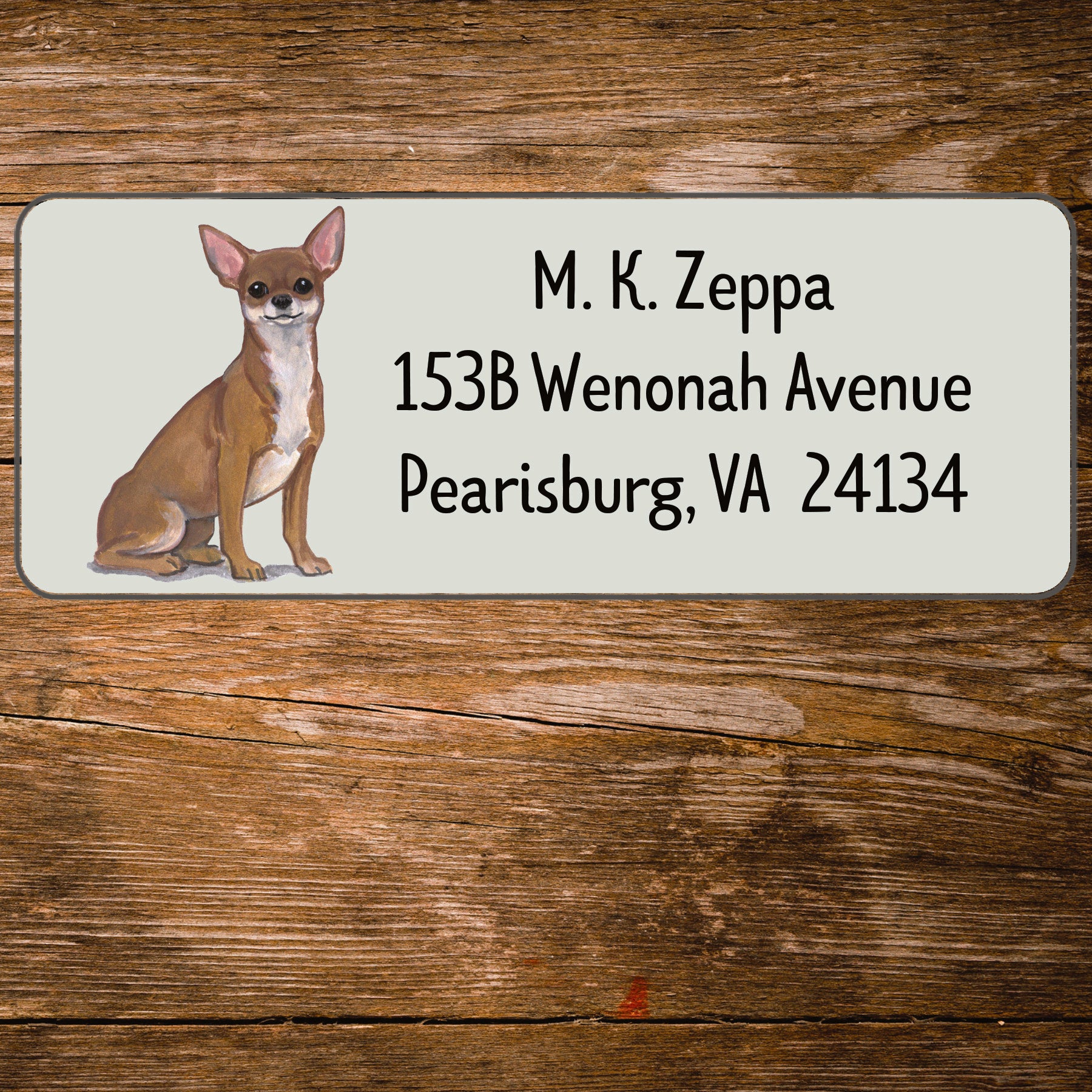 Return address label with a Chihuahua illustration 