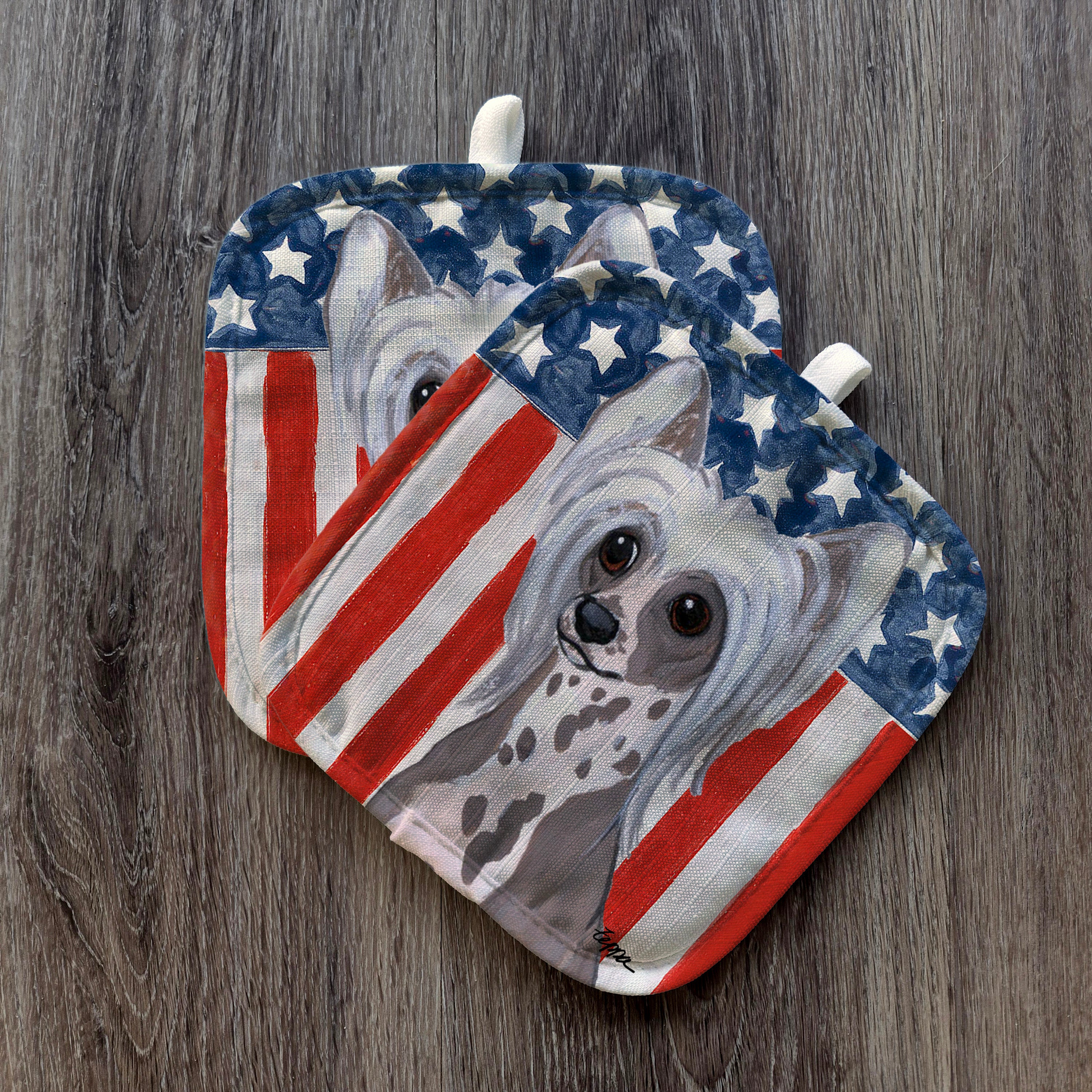 Chinese Crested Americana Pot Holder Set