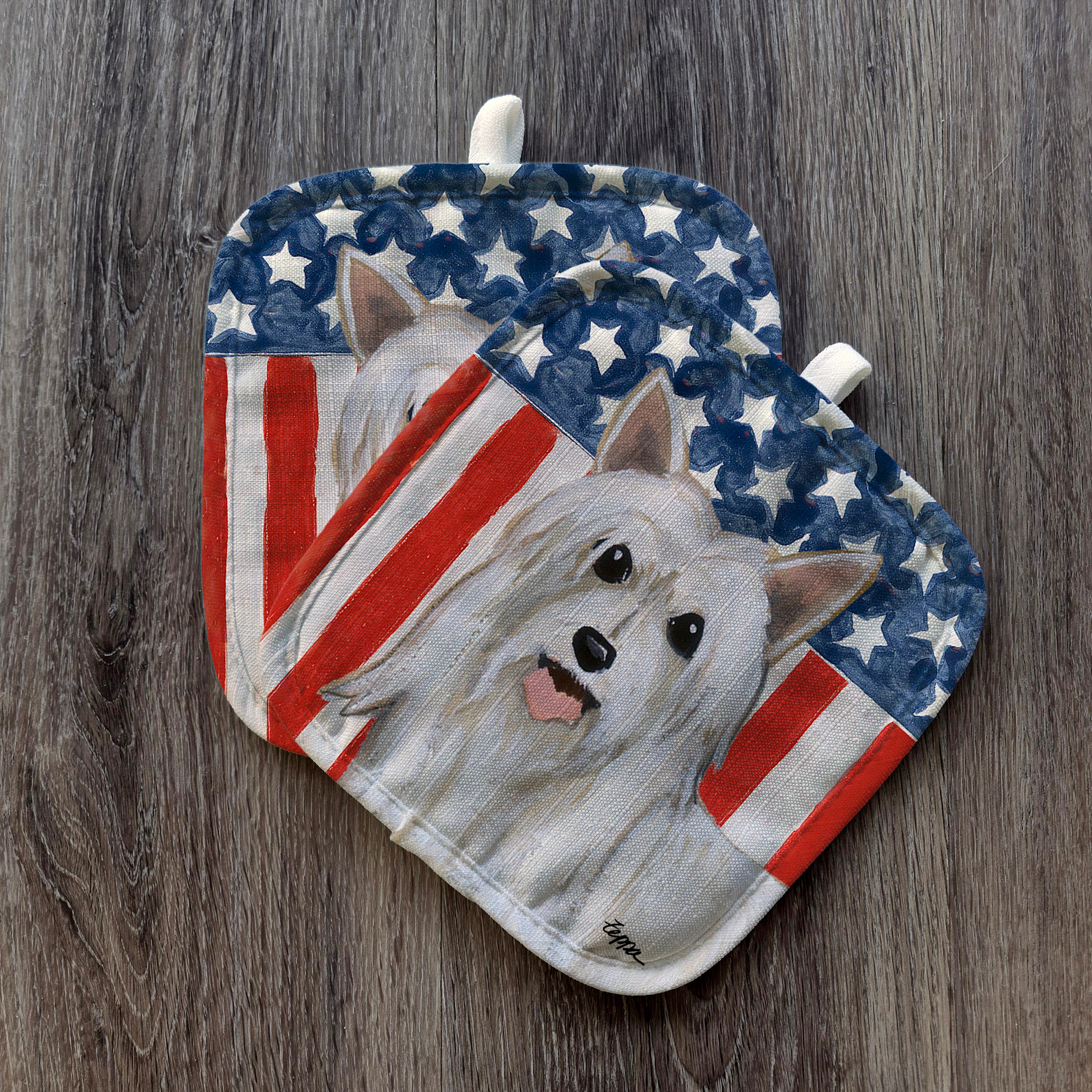 Powderpuff Chinese Crested Americana Pot Holder Set