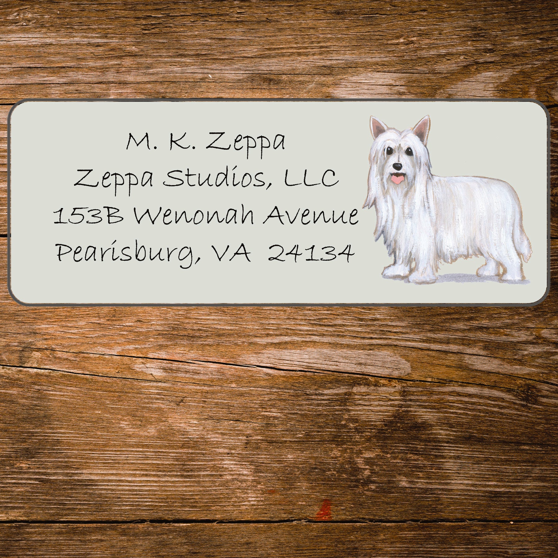 Return address label with a Chinese Crested Dog illustration 
