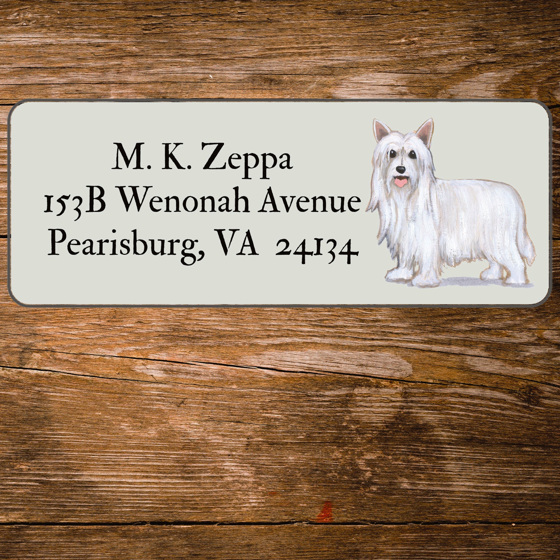 Return address label with a Chinese Crested Dog illustration 