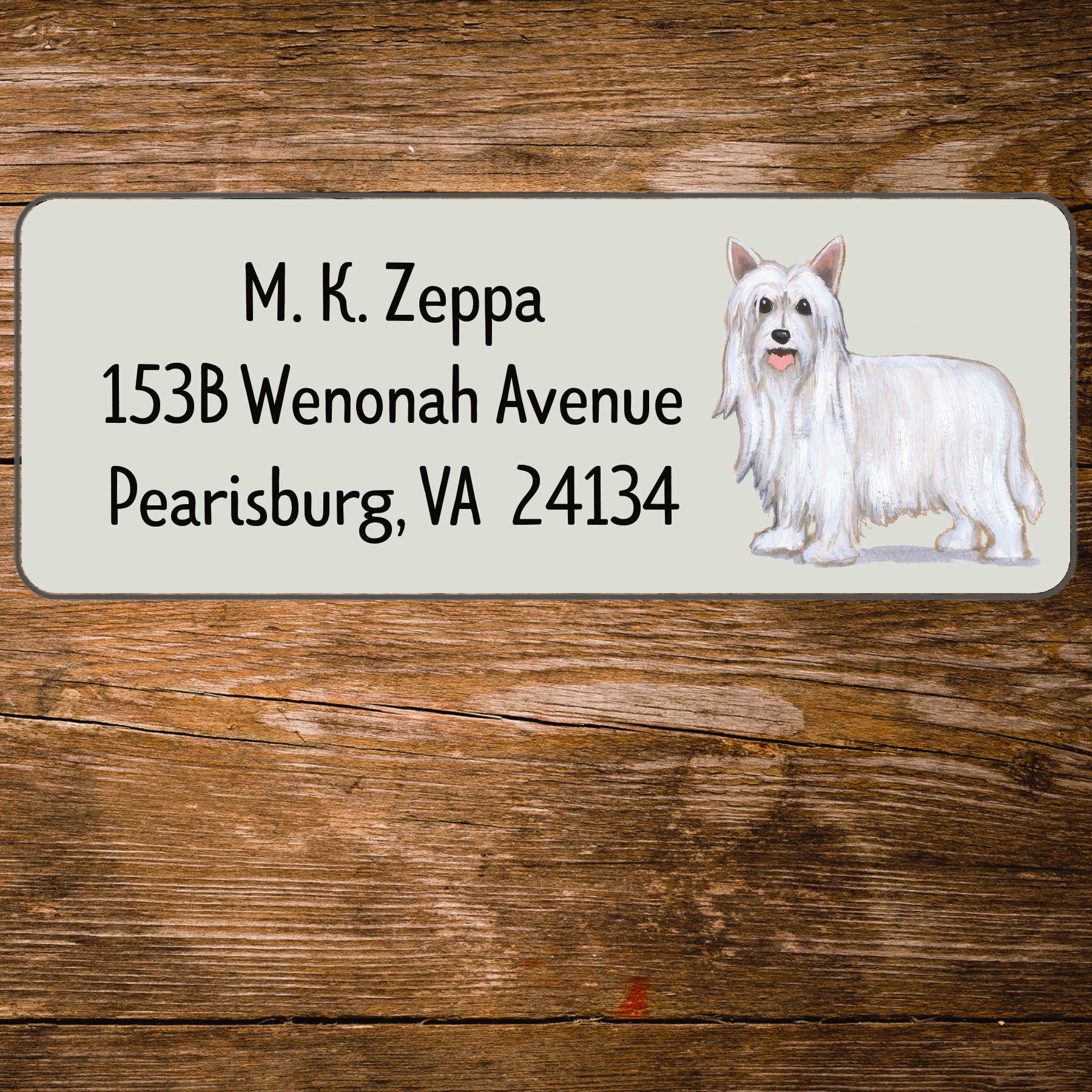 Return address label with a Chinese Crested Dog illustration 