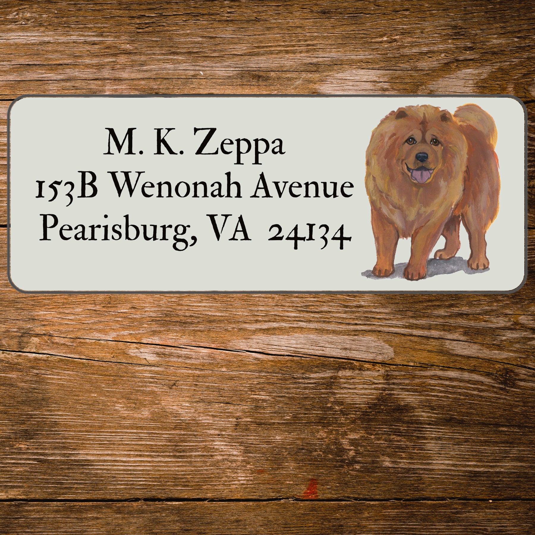 Return address label with a Chow Chow illustration 