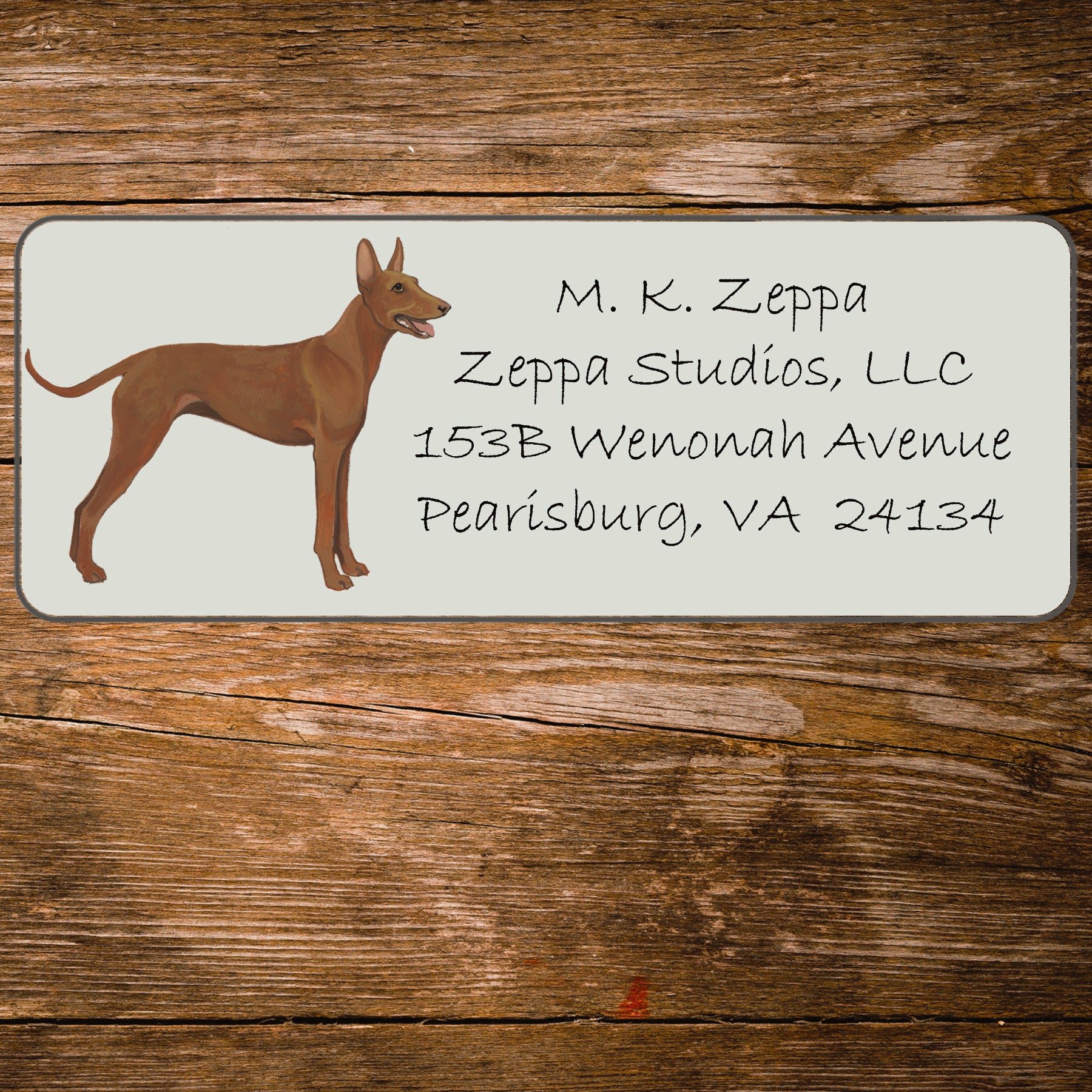 Address Label with an illustration  of a Cirneco dell'Etna