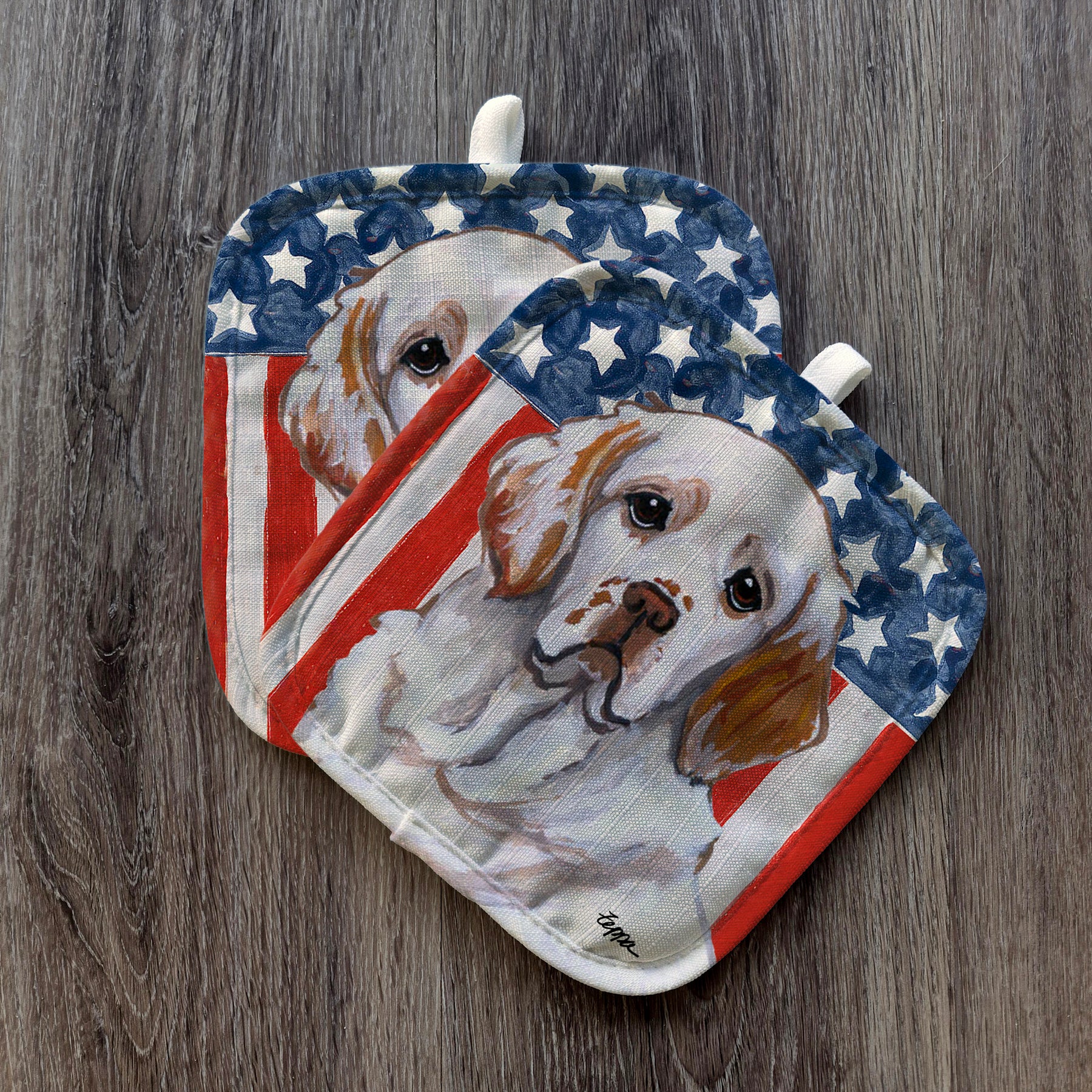 Clumber Spaniel Americana Pot Holder Set