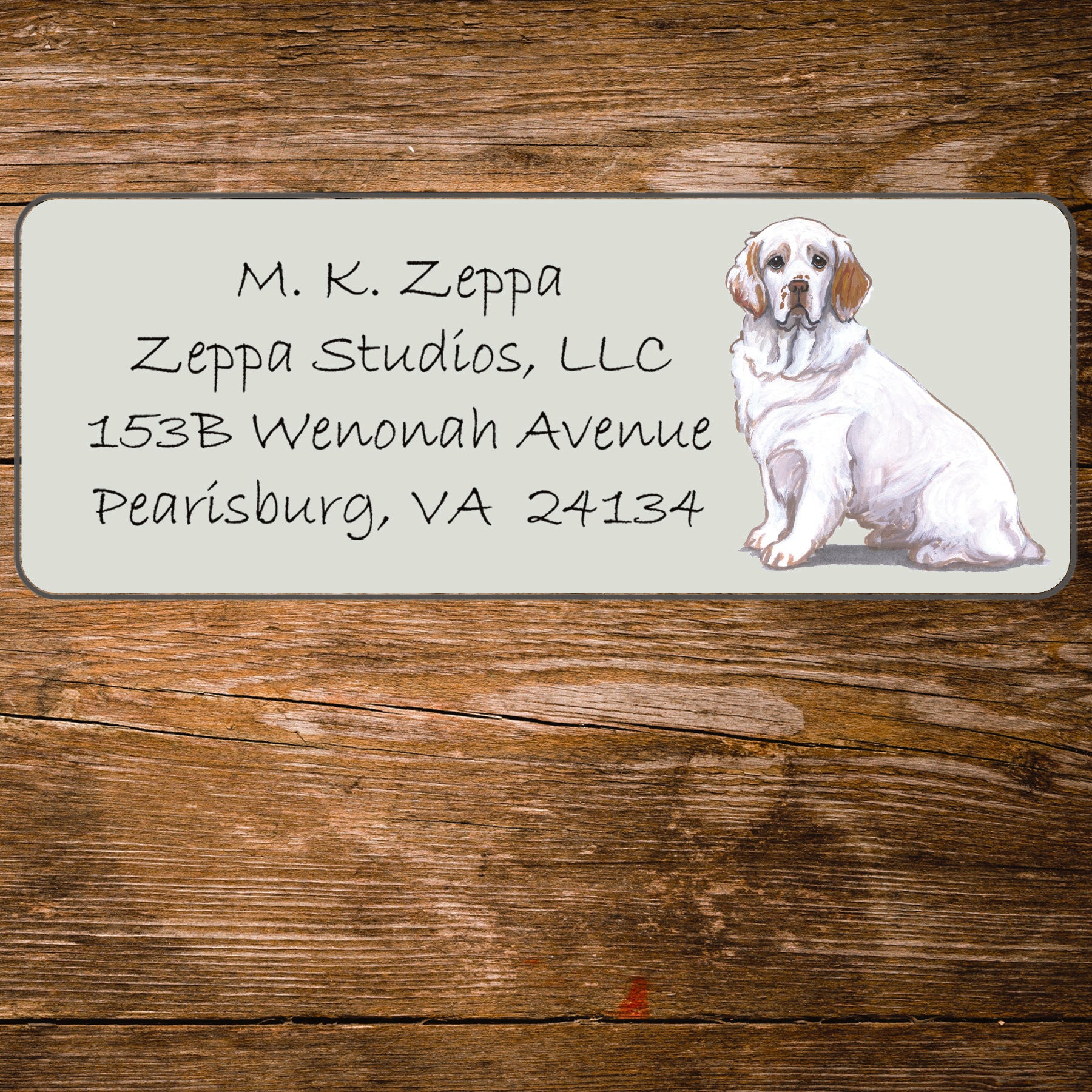 Return address label with a Clumber Spaniel illustration 