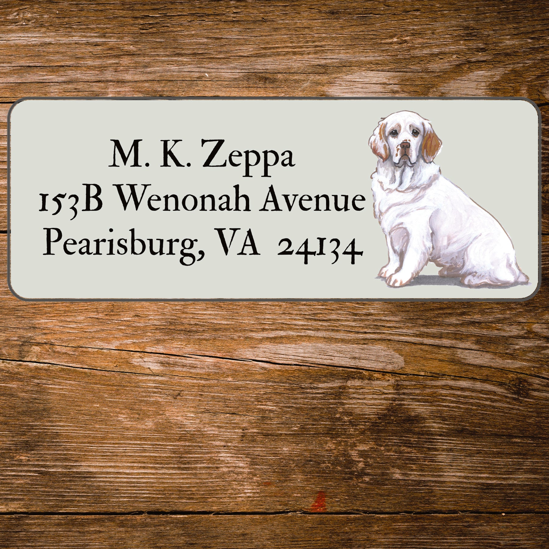 Return address label with a Clumber Spaniel illustration